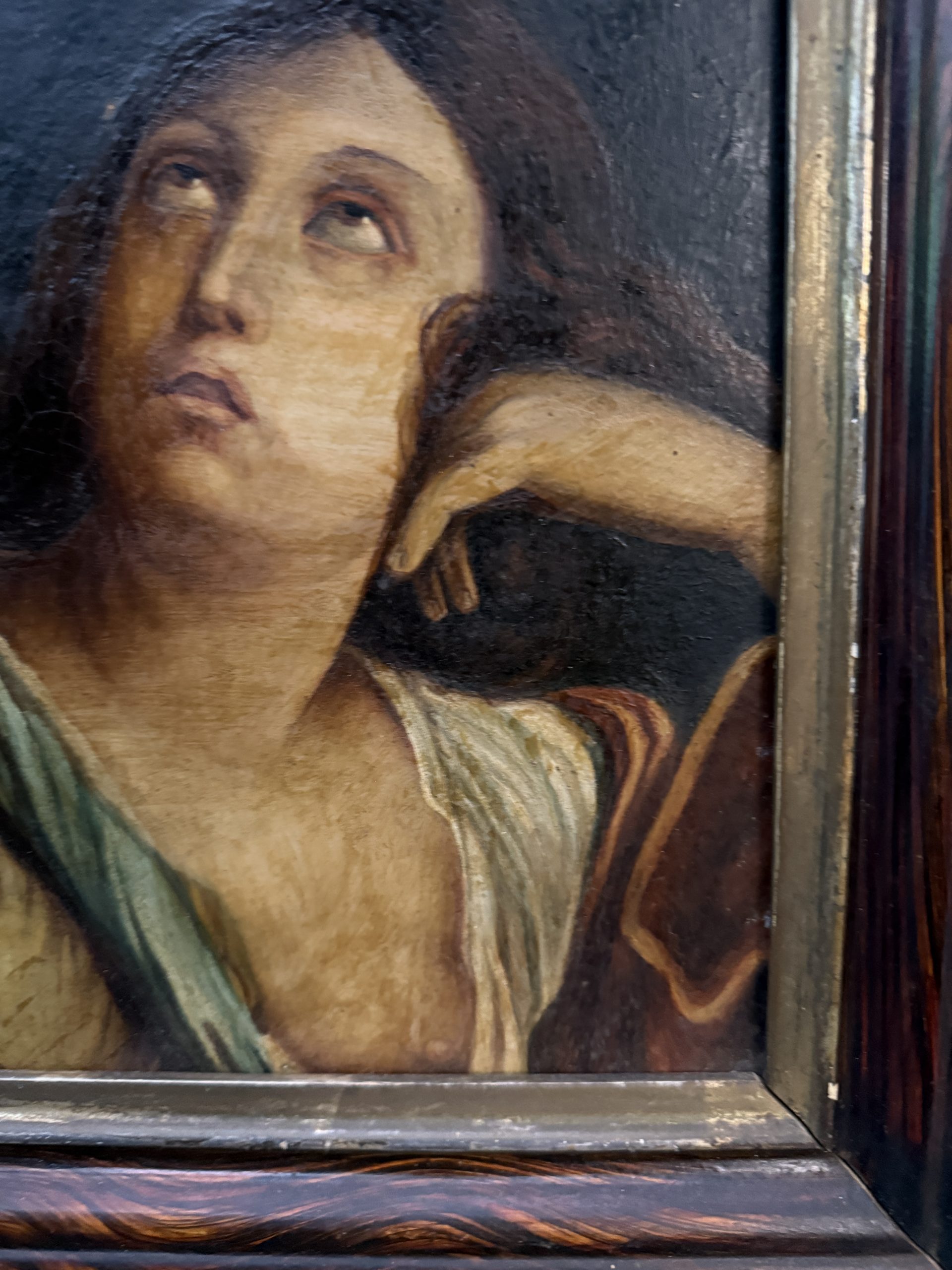 Antico dipinto Maria Maddalena, XIX sec, in cornice coeva, 35x30cm - immagine 5