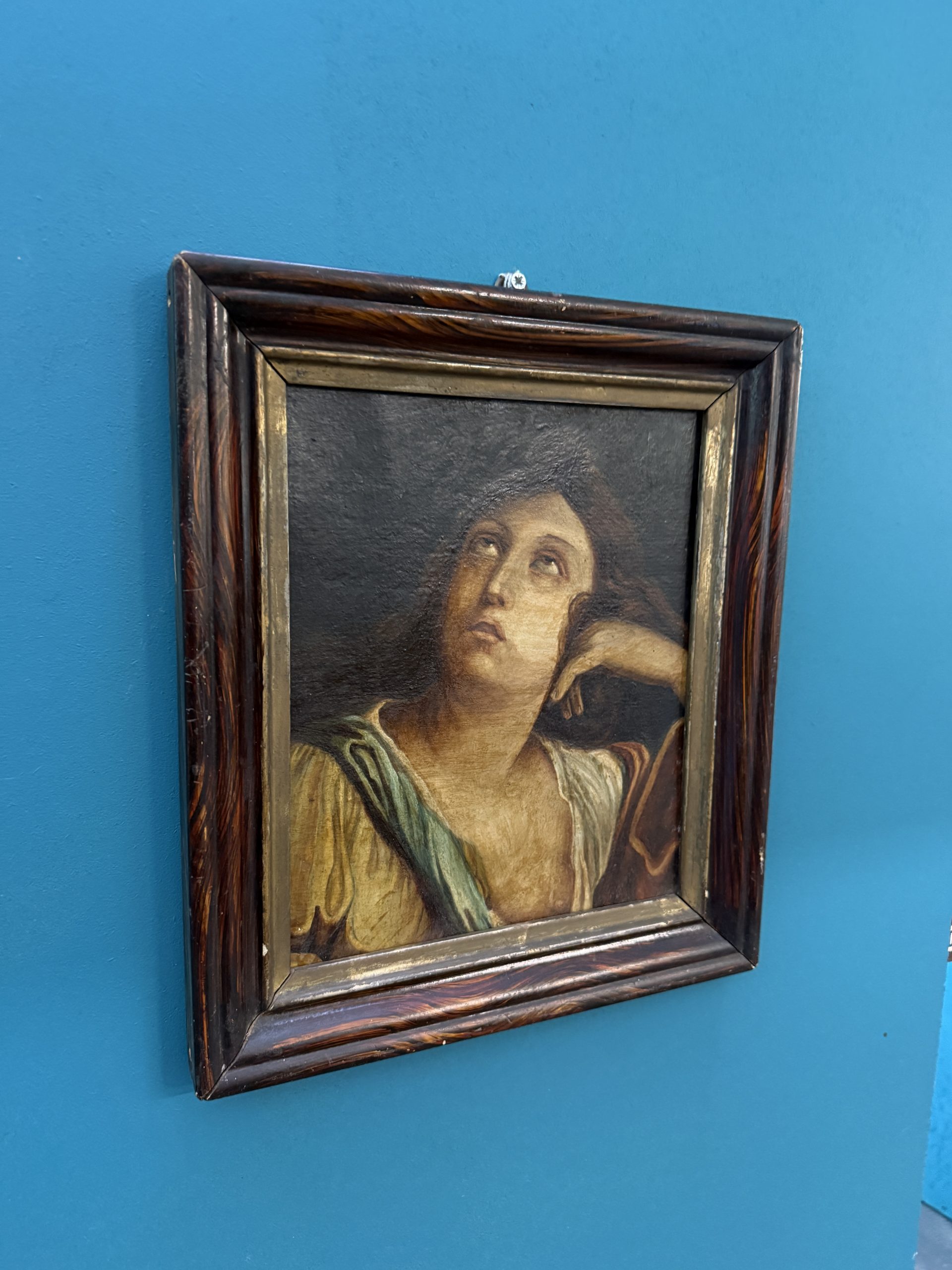 Antico dipinto Maria Maddalena, XIX sec, in cornice coeva, 35x30cm - immagine 6