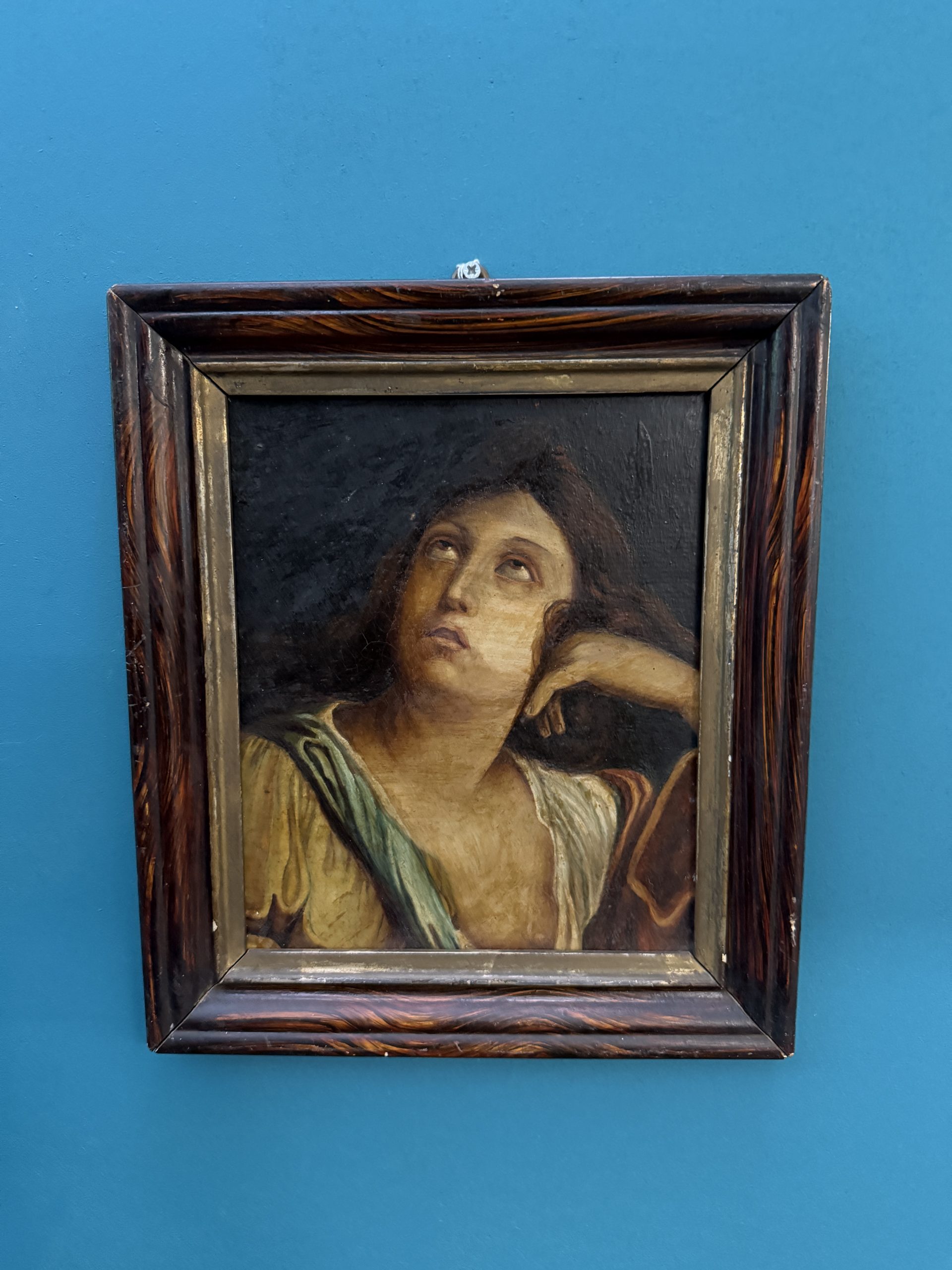Antico dipinto Maria Maddalena, XIX sec, in cornice coeva, 35x30cm - immagine 7