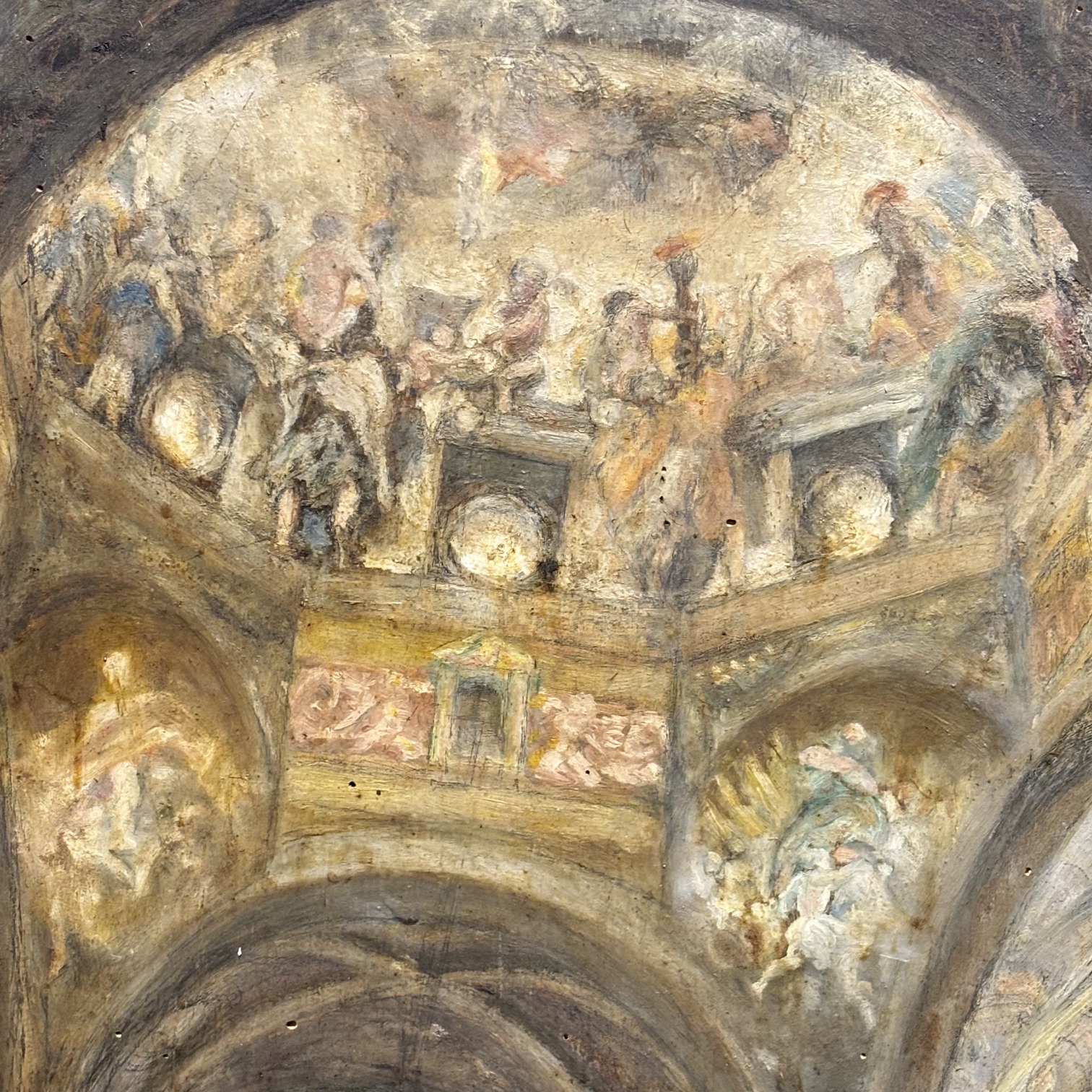 Antico dipinto olio su tavola XIX sec Coro della cattedrale di Parma 116 x 99 - immagine 6