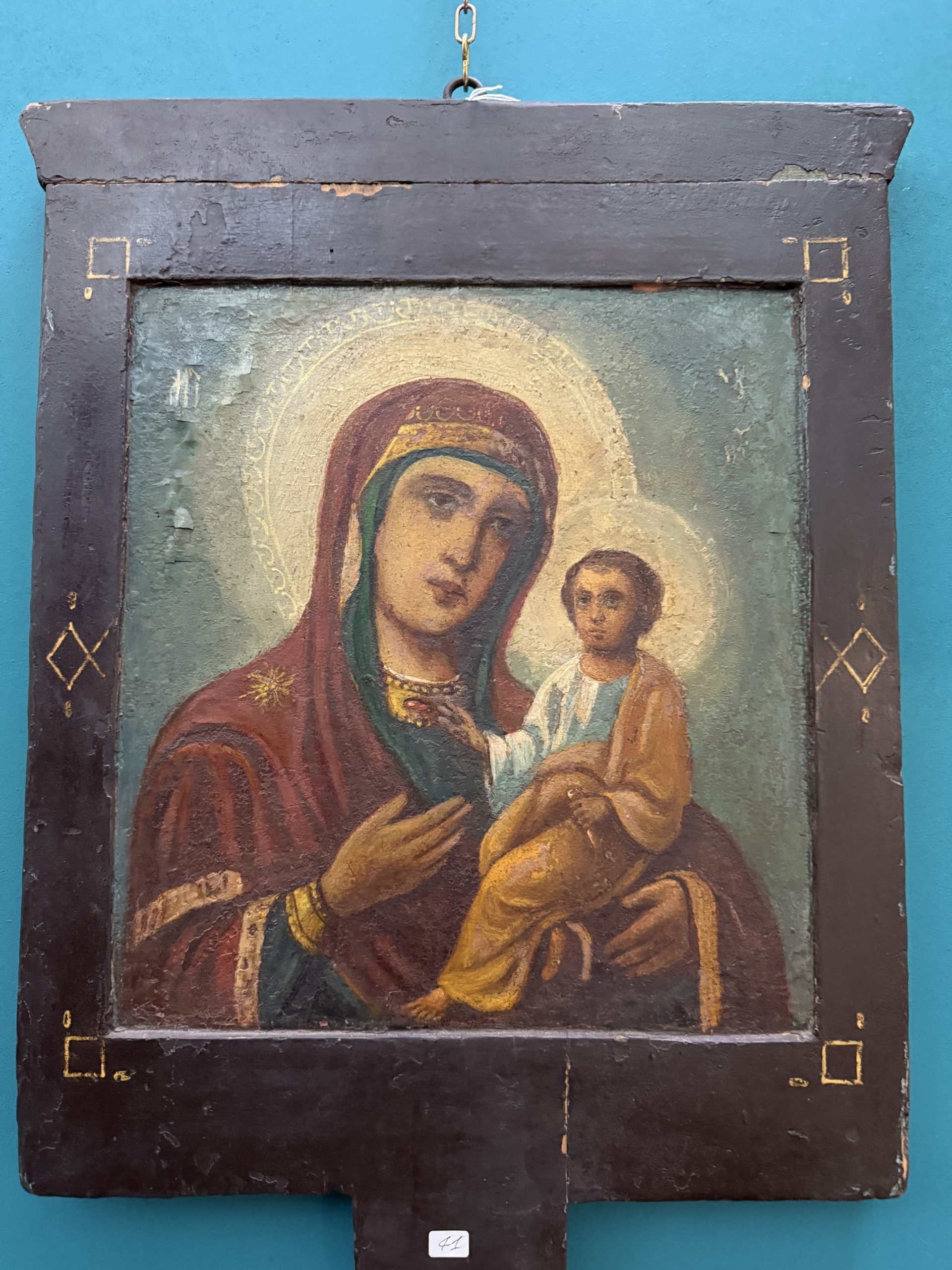 Antica rara icona bifacciale ortodossa, XVIII sec, 52x37cm - immagine 10