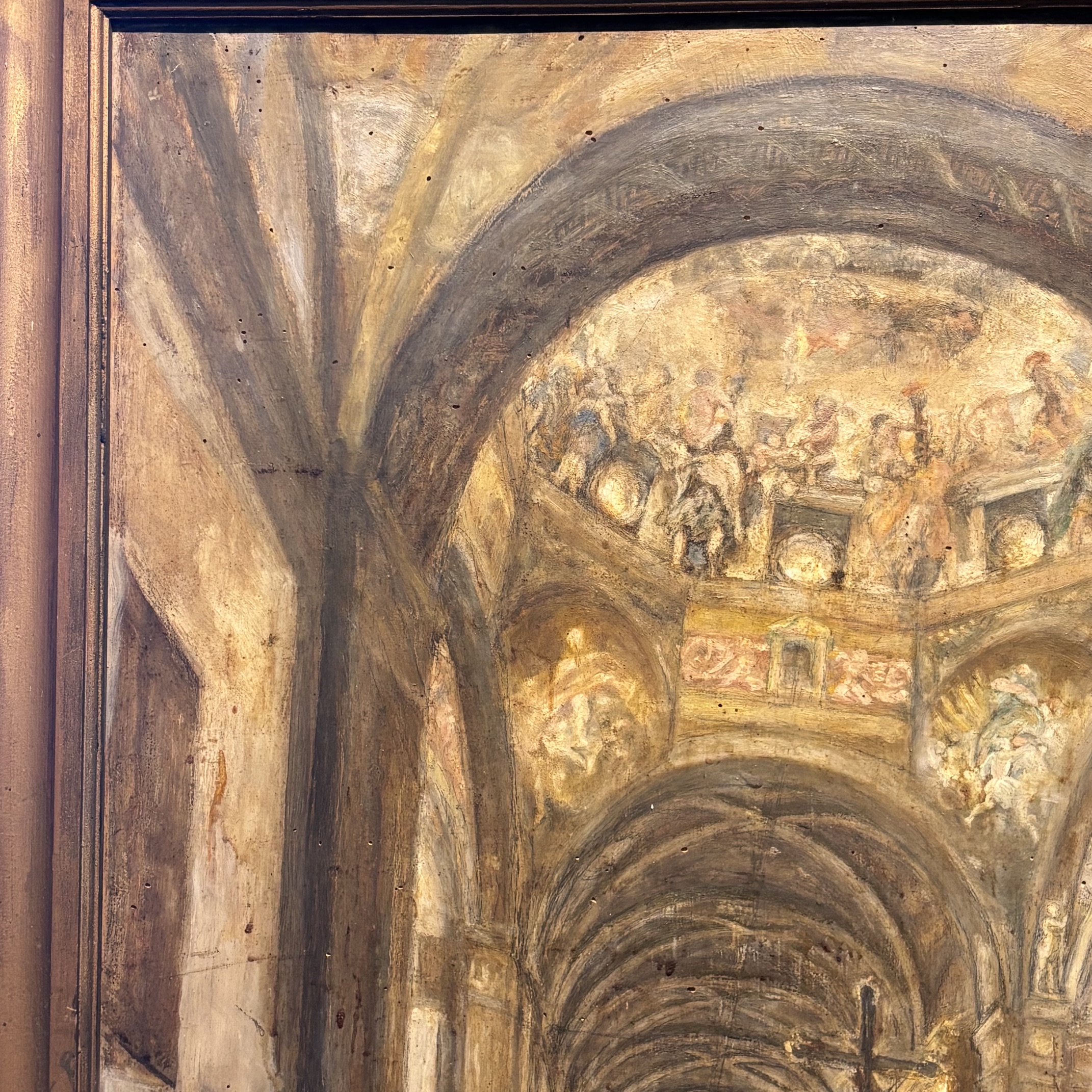 Antico dipinto olio su tavola XIX sec Coro della cattedrale di Parma 116 x 99 - immagine 9