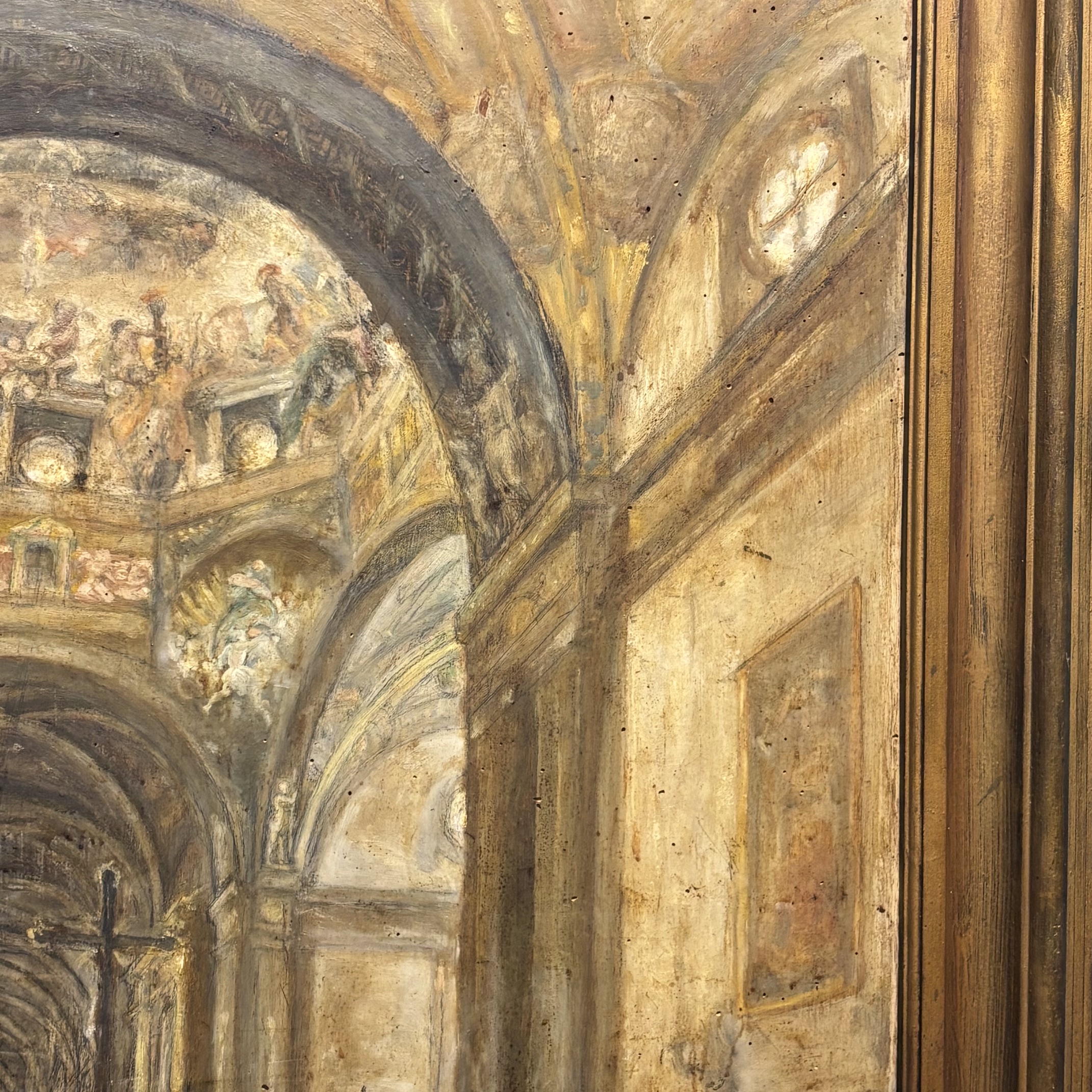 Antico dipinto olio su tavola XIX sec Coro della cattedrale di Parma 116 x 99 - immagine 12