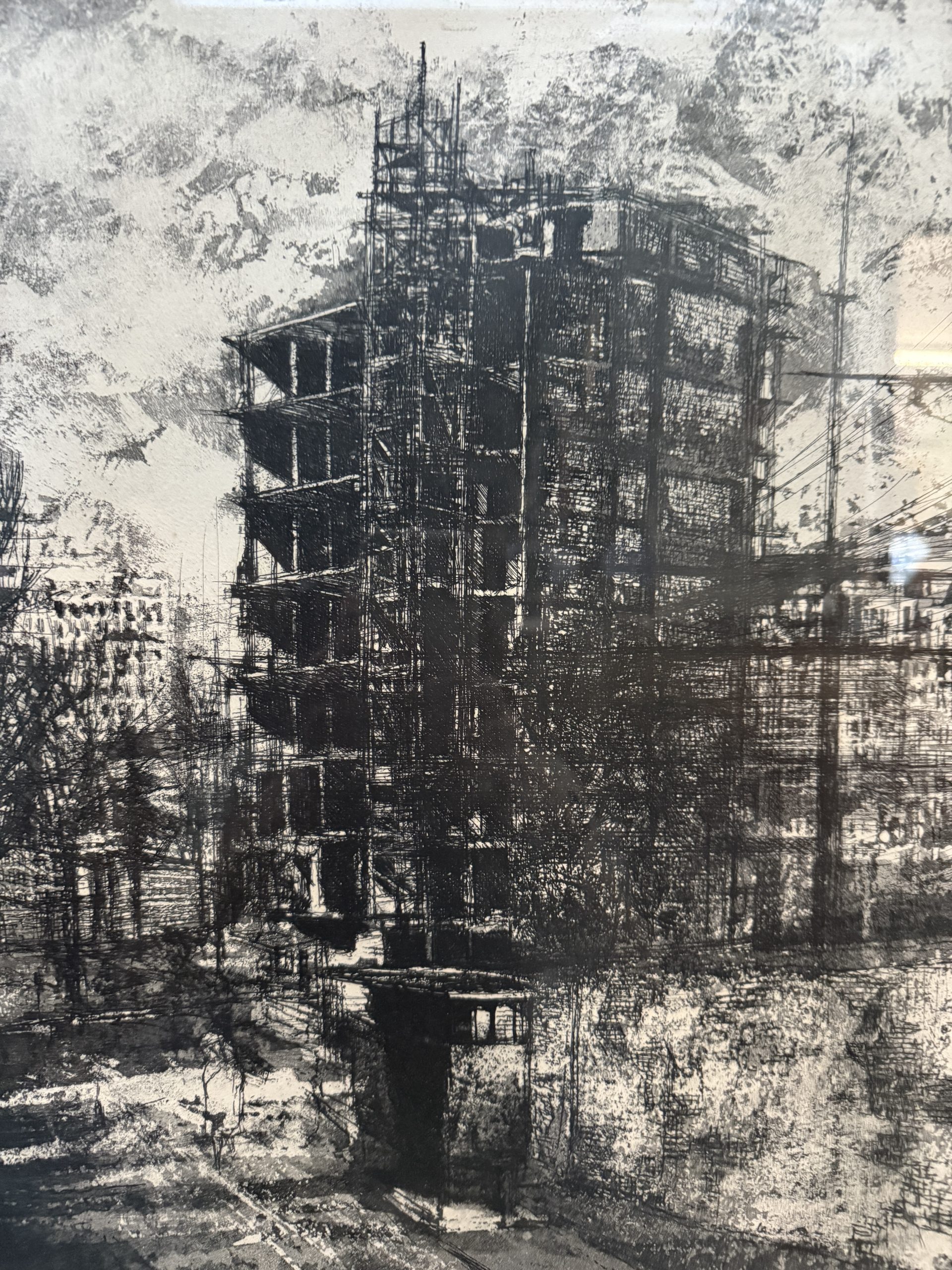 Incisione "Cantiere di periferia" di Renzo Vespignani, prova d'autore, 41,50x34cm - immagine 4