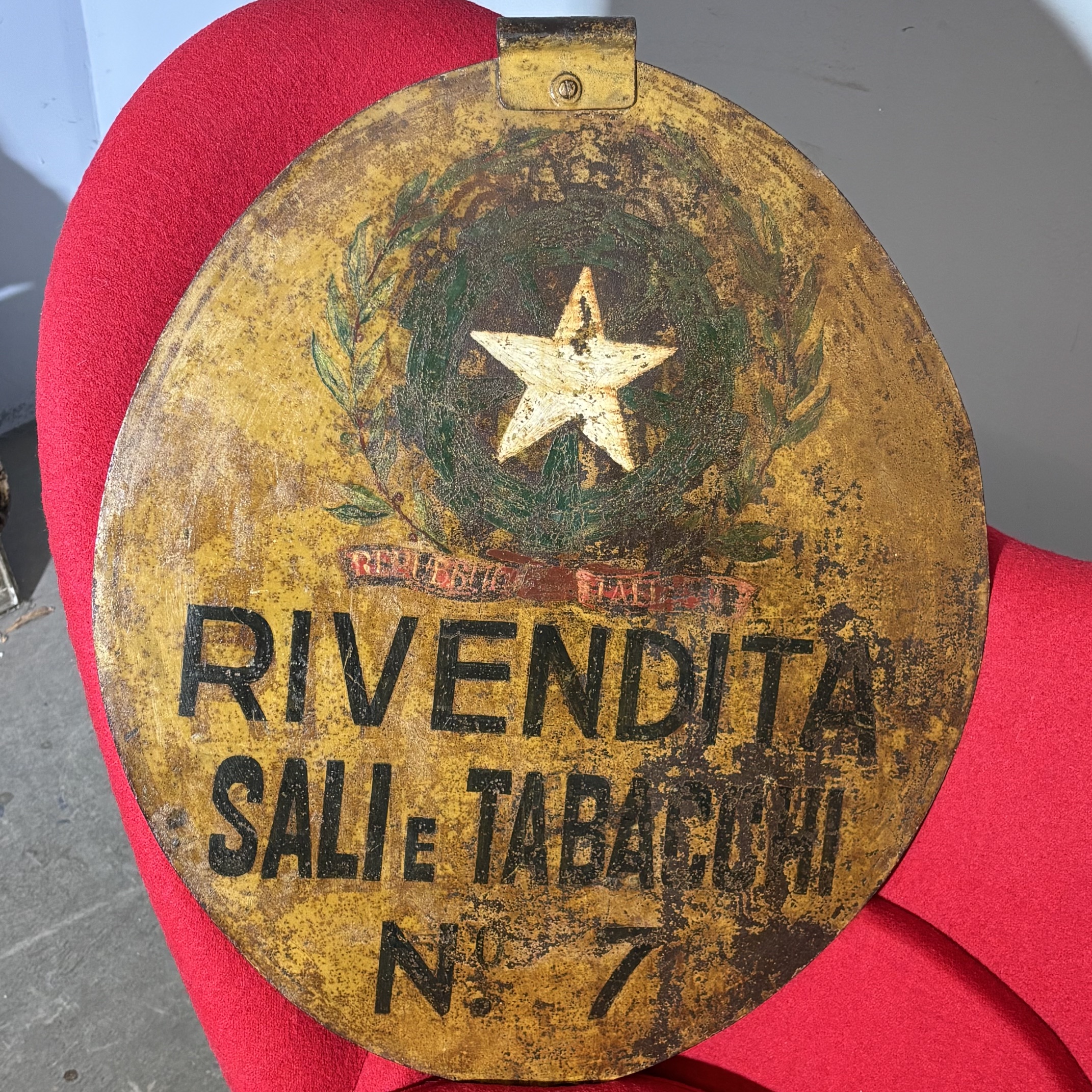 Antica insegna bifacciale in metallo Sali e Tabacchi XIX secolo . Mis 62 x 52 - immagine 7