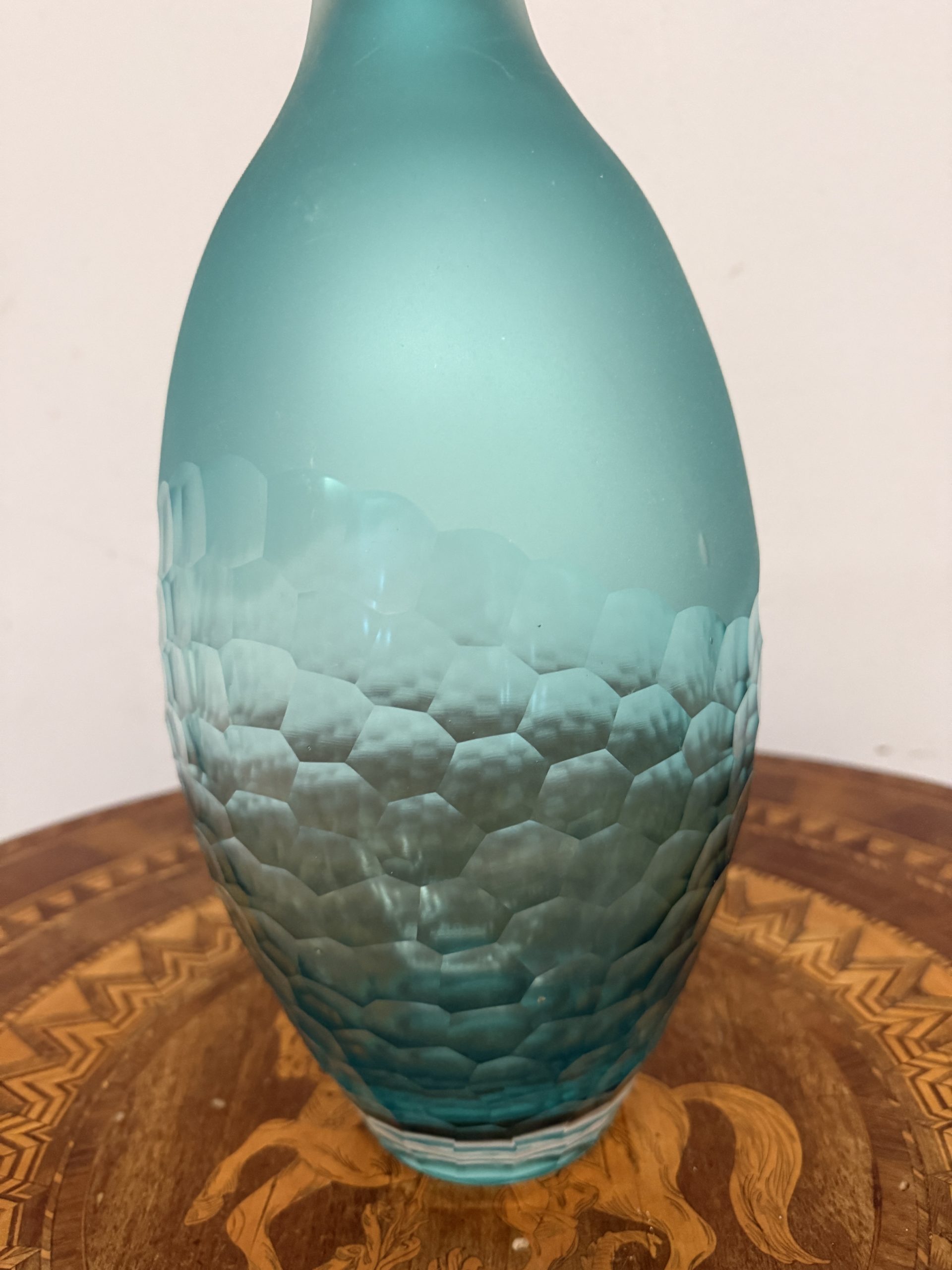 Vaso Rosenthal in vetro verde/azzurro sfaccettato, anni'70, 36x18cm - immagine 7