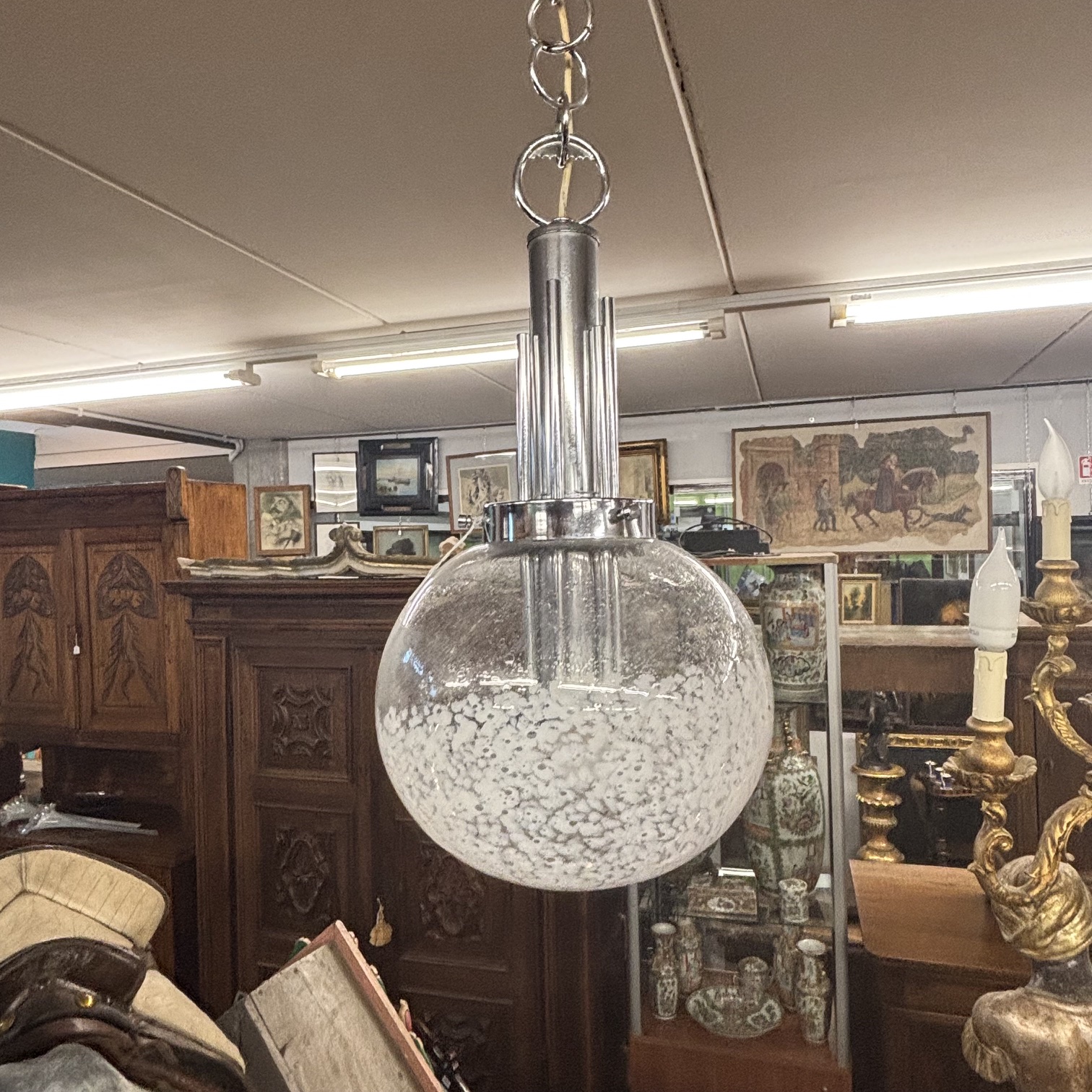 Lampadario chandelier Murano anni 70 Carlo Nason x Mazzega . h 95 diametro cm 27 - immagine 4