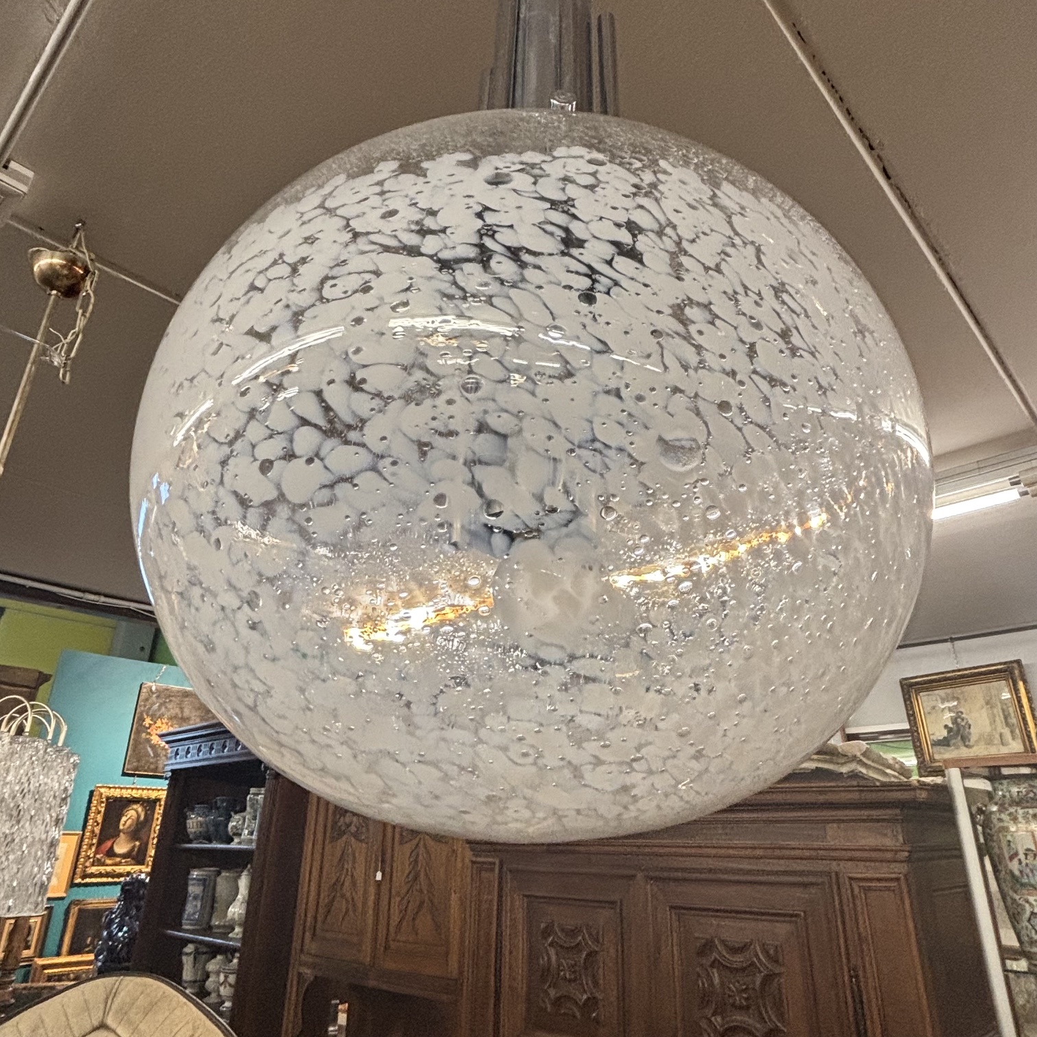 Lampadario chandelier Murano anni 70 Carlo Nason x Mazzega . h 95 diametro cm 27 - immagine 7