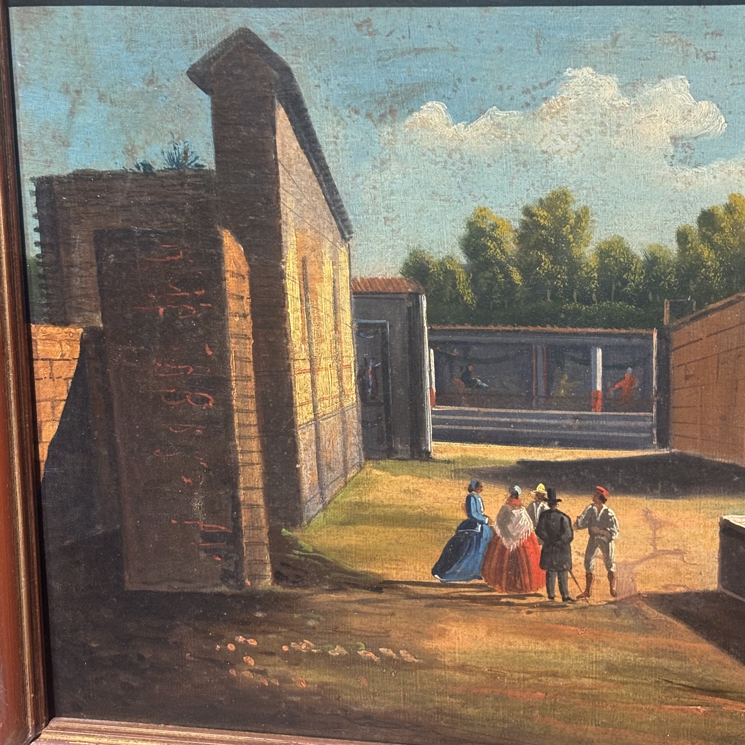 Antico Dipinto olio su tela scavi di Pompei epoca XVIII scuola Napoletana . MIS 56 X 35 - immagine 2