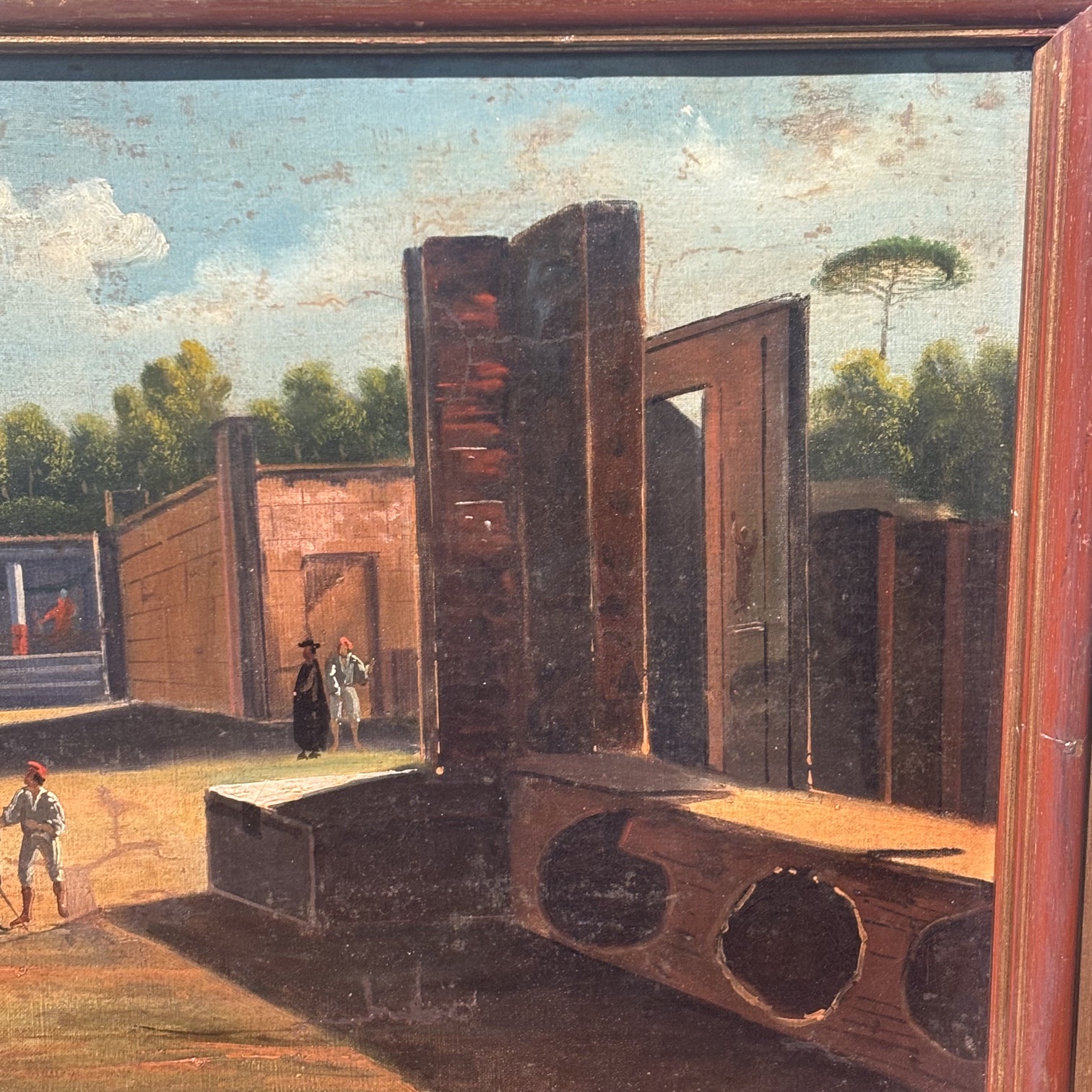 Antico Dipinto olio su tela scavi di Pompei epoca XVIII scuola Napoletana . MIS 56 X 35 - immagine 4