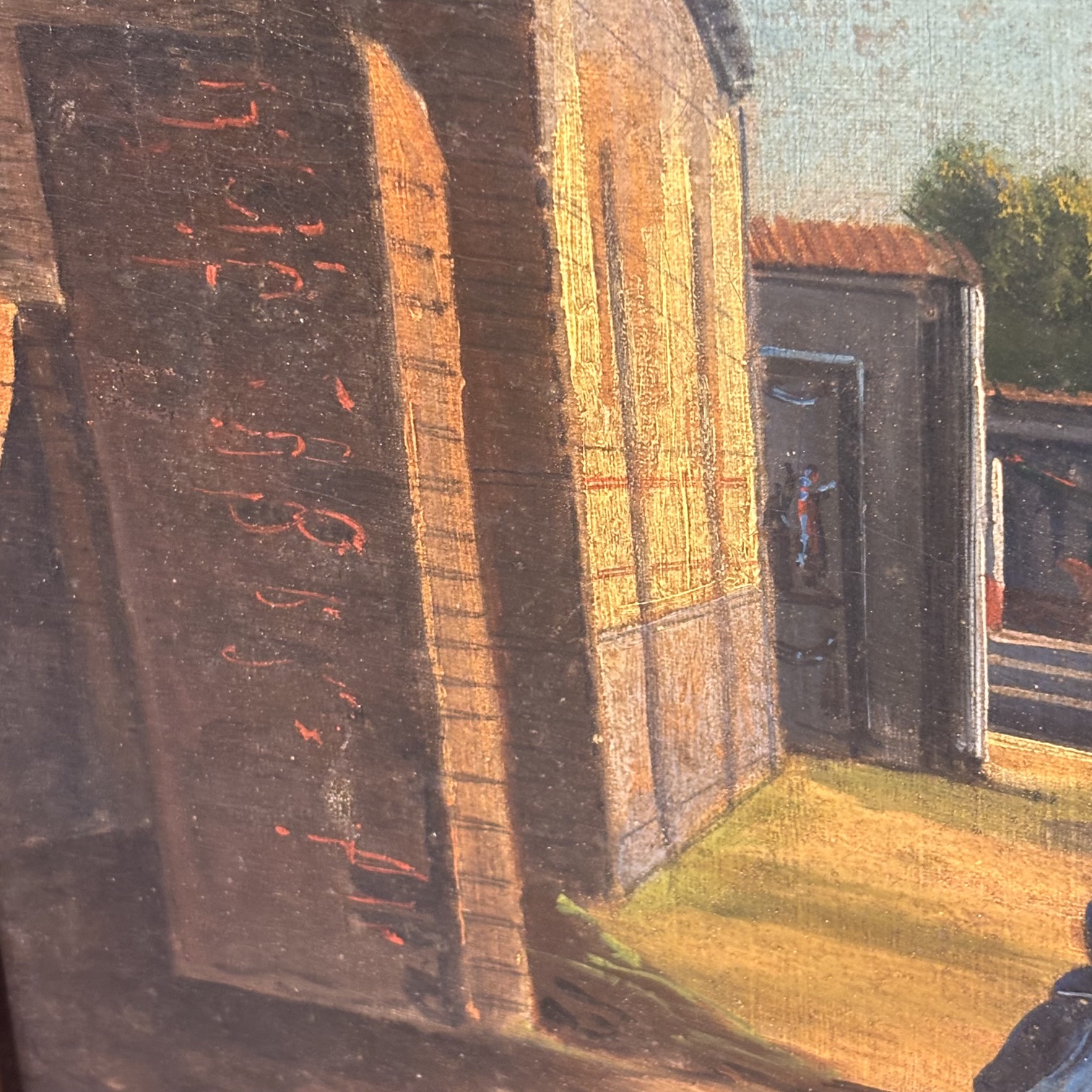 Antico Dipinto olio su tela scavi di Pompei epoca XVIII scuola Napoletana . MIS 56 X 35 - immagine 8