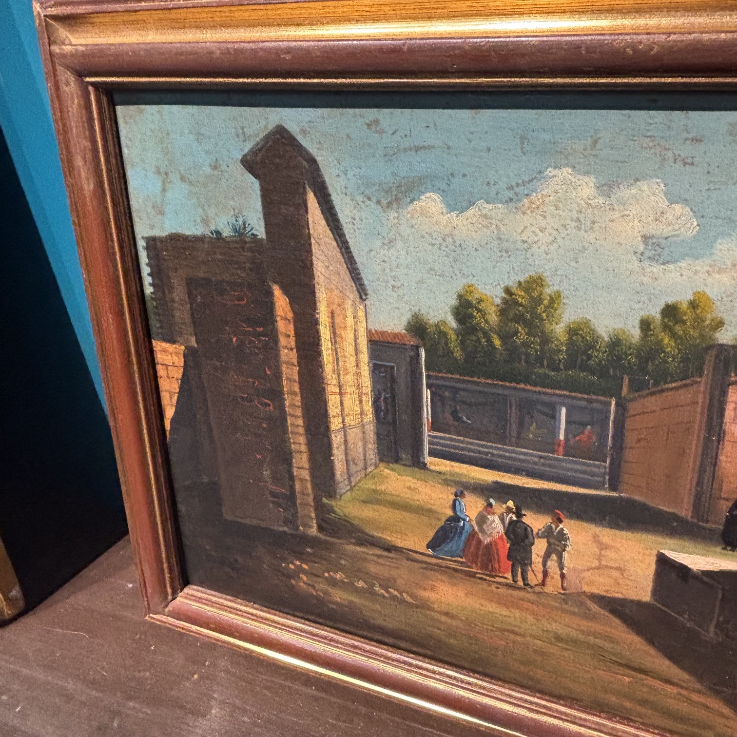 Antico Dipinto olio su tela scavi di Pompei epoca XVIII scuola Napoletana . MIS 56 X 35 - immagine 9