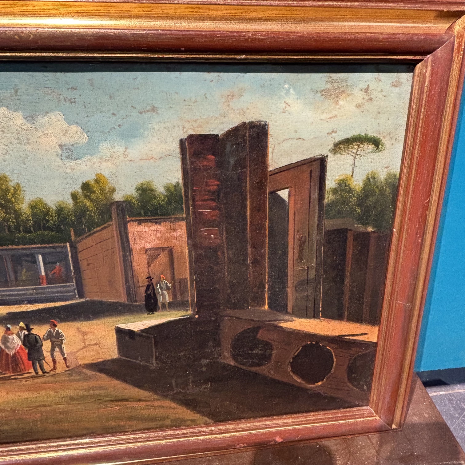 Antico Dipinto olio su tela scavi di Pompei epoca XVIII scuola Napoletana . MIS 56 X 35 - immagine 11
