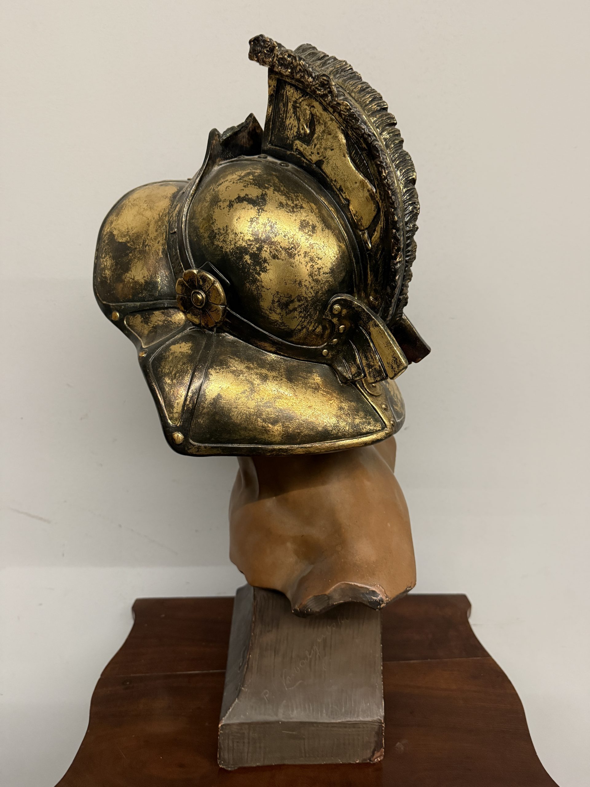 Antico busto in terracotta gladiatore romano 1920, 86x34x24cm - immagine 9