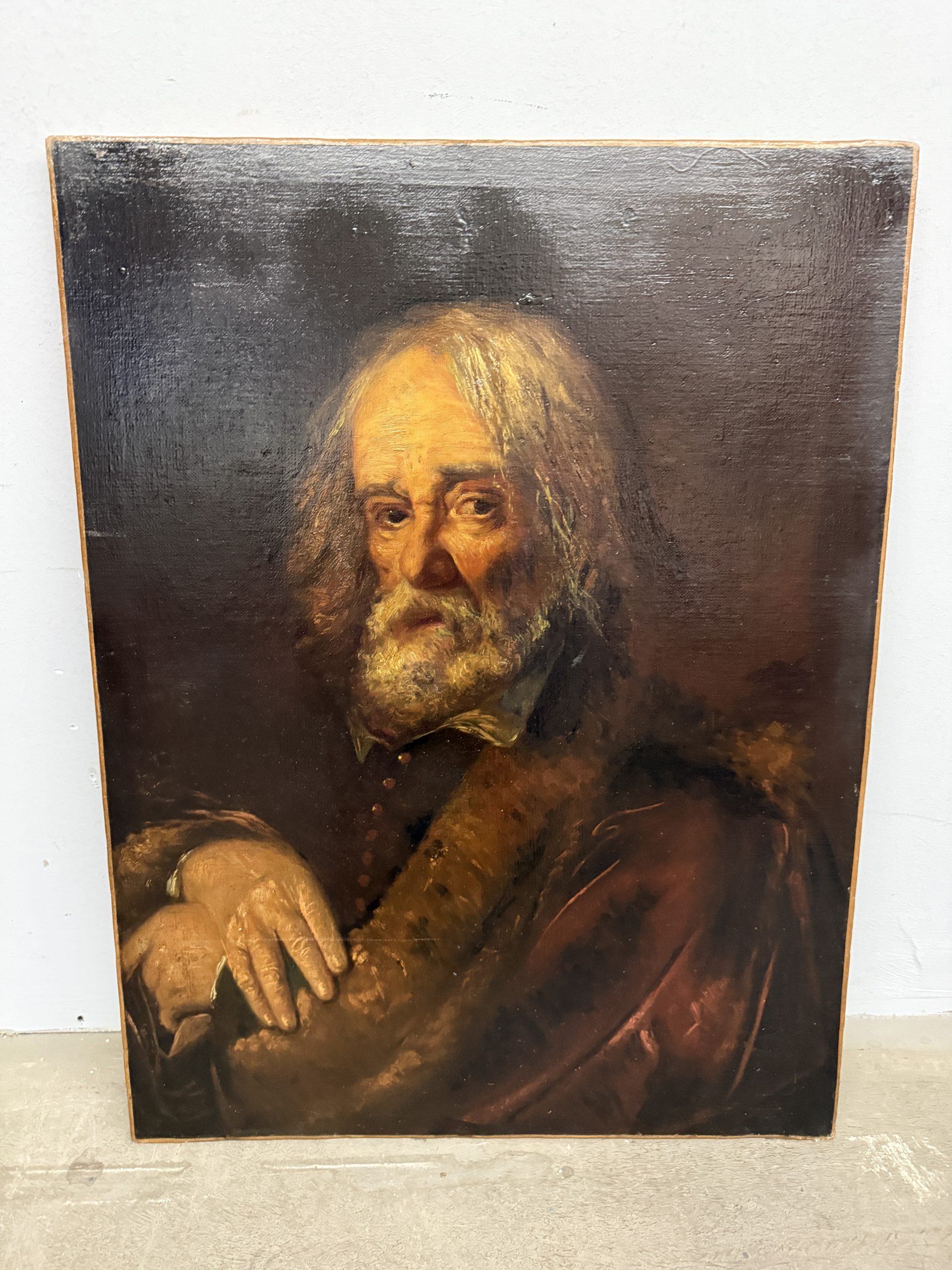 Antico dipinto: ritratto di anziano, olio su tela, XIX sec, Ciappa Federico Alessandro, 77x59cm