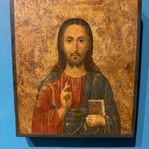 Icona raffigurante Cristo Benedicente, primi '900 tela su tavola, 37x32cm