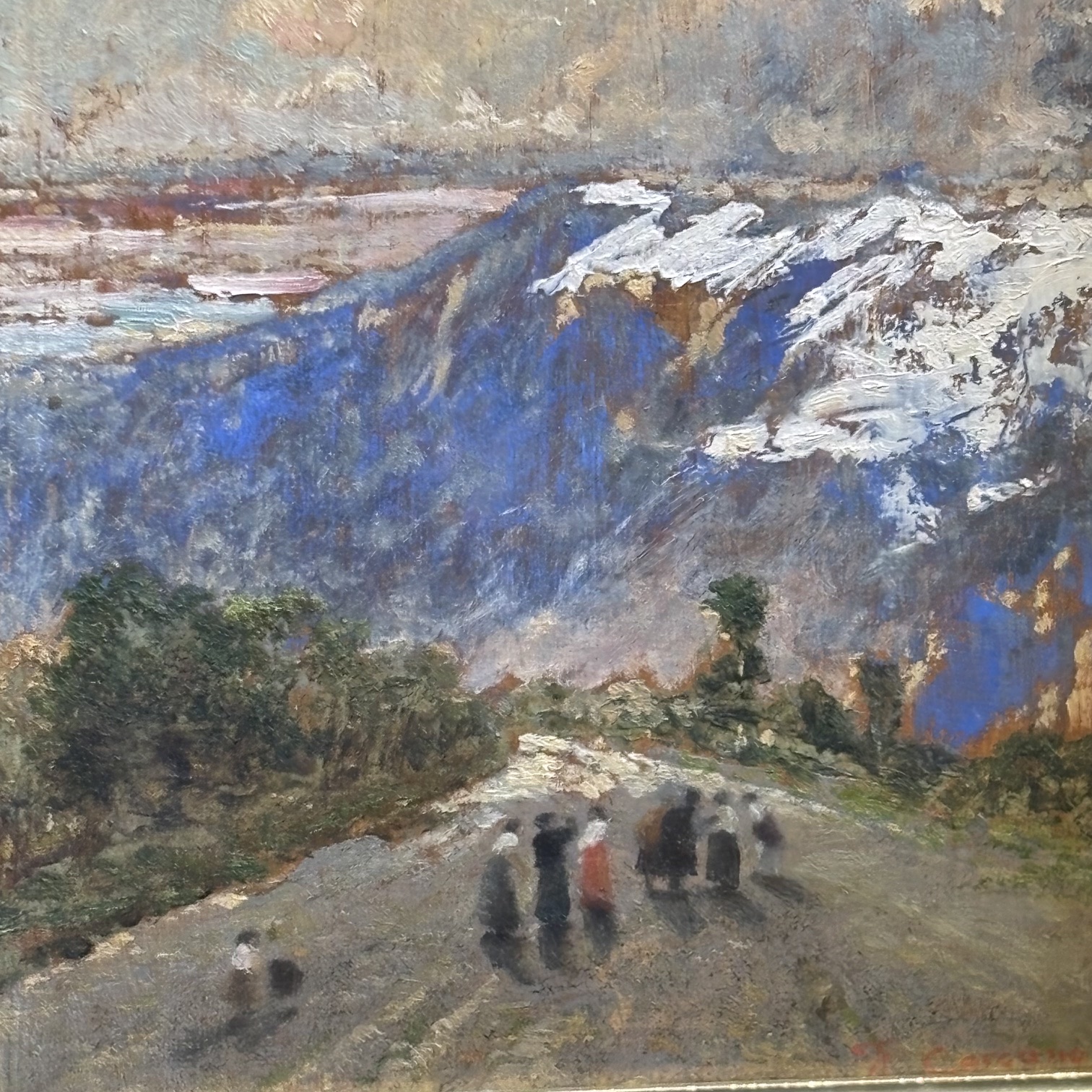 Filippo Carcano (Milano 1840 – 1914 )Paesaggio Montano Antico olio su tavola XIX sec . Cm 25,50 x 17,50