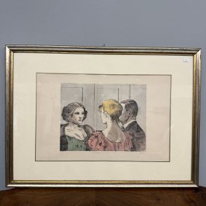 Incisione acquerellata Alberto Sughi "figures" 74x55cm