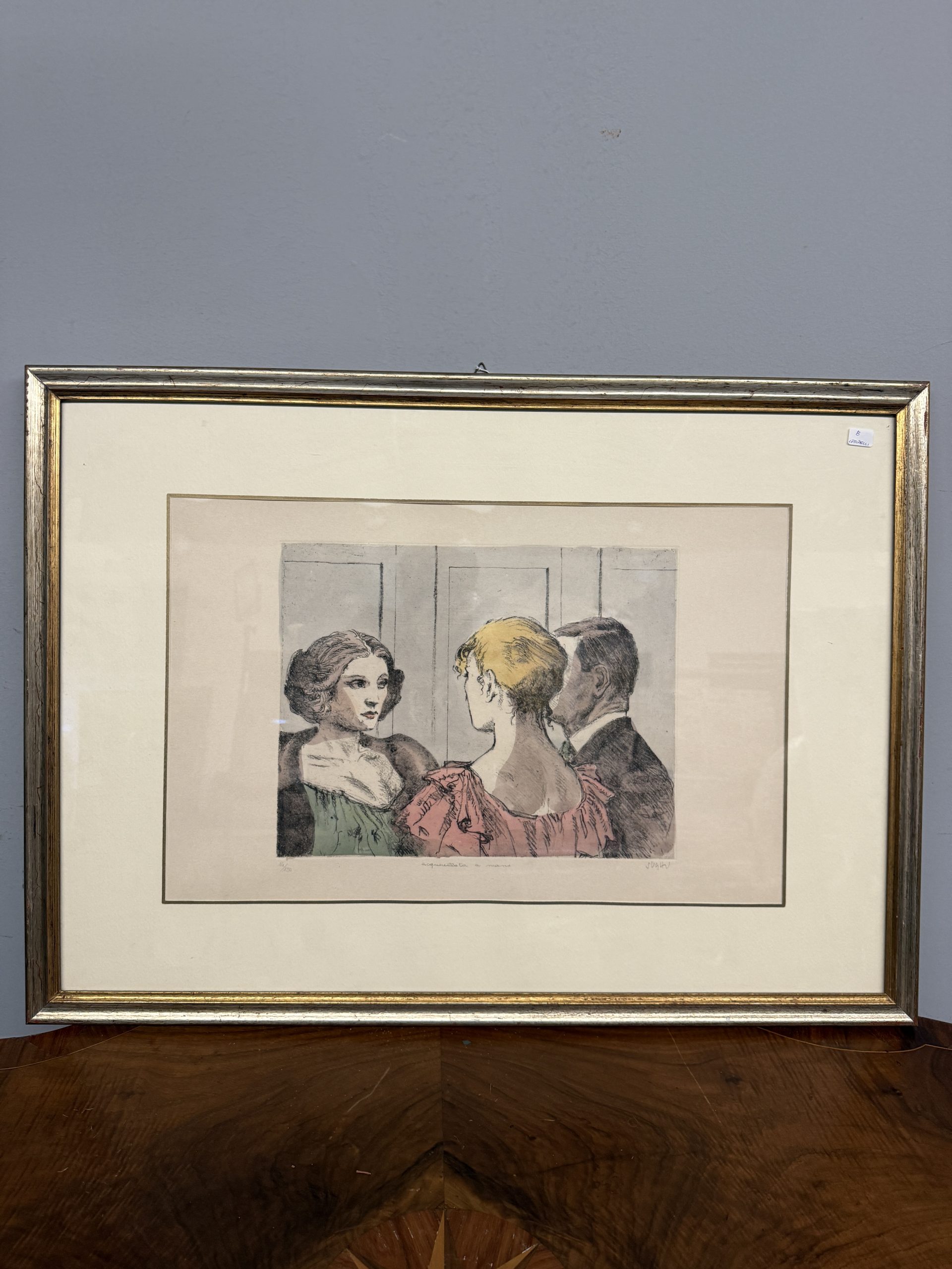 Incisione acquerellata Alberto Sughi "figures" 74x55cm