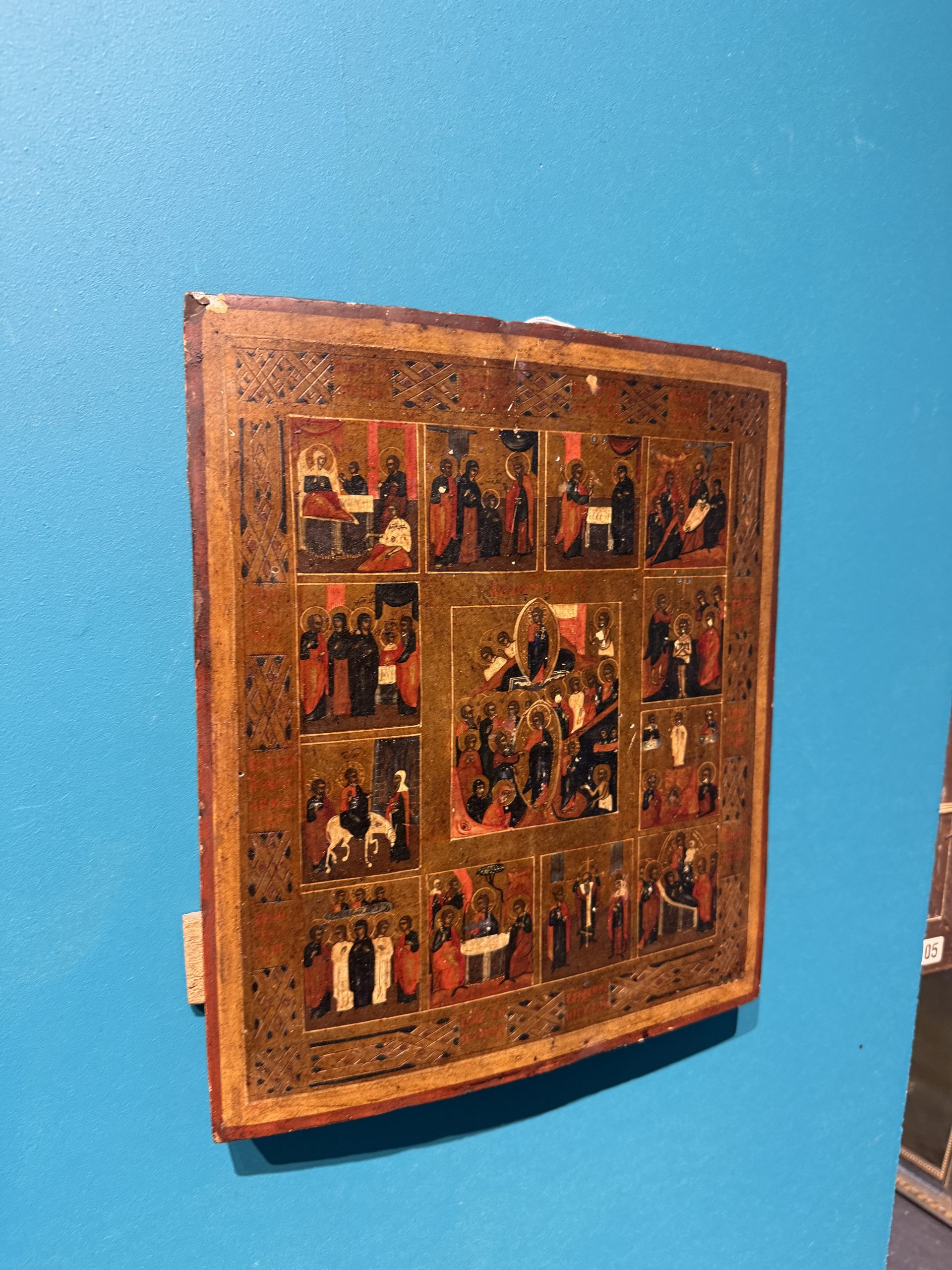 Antica Icona russa su tavola, raffigurante le Dodici Grandi Feste, Russia, XIX sec, 36x31cm - immagine 2