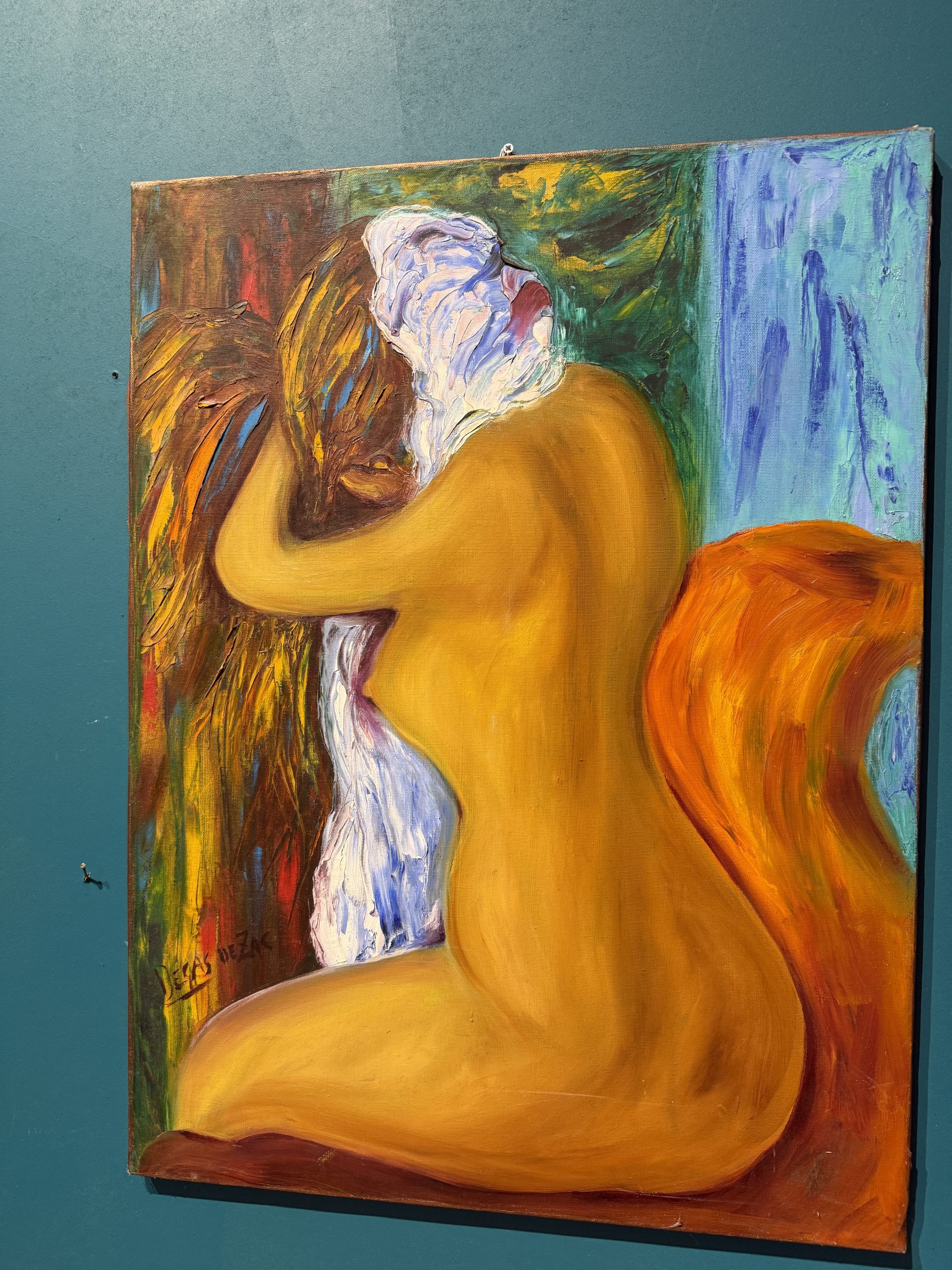 Gianfranco Zaccagnino, olio su tela, arte moderna, "Donna che si asciuga i capelli", 80x60cm - immagine 2