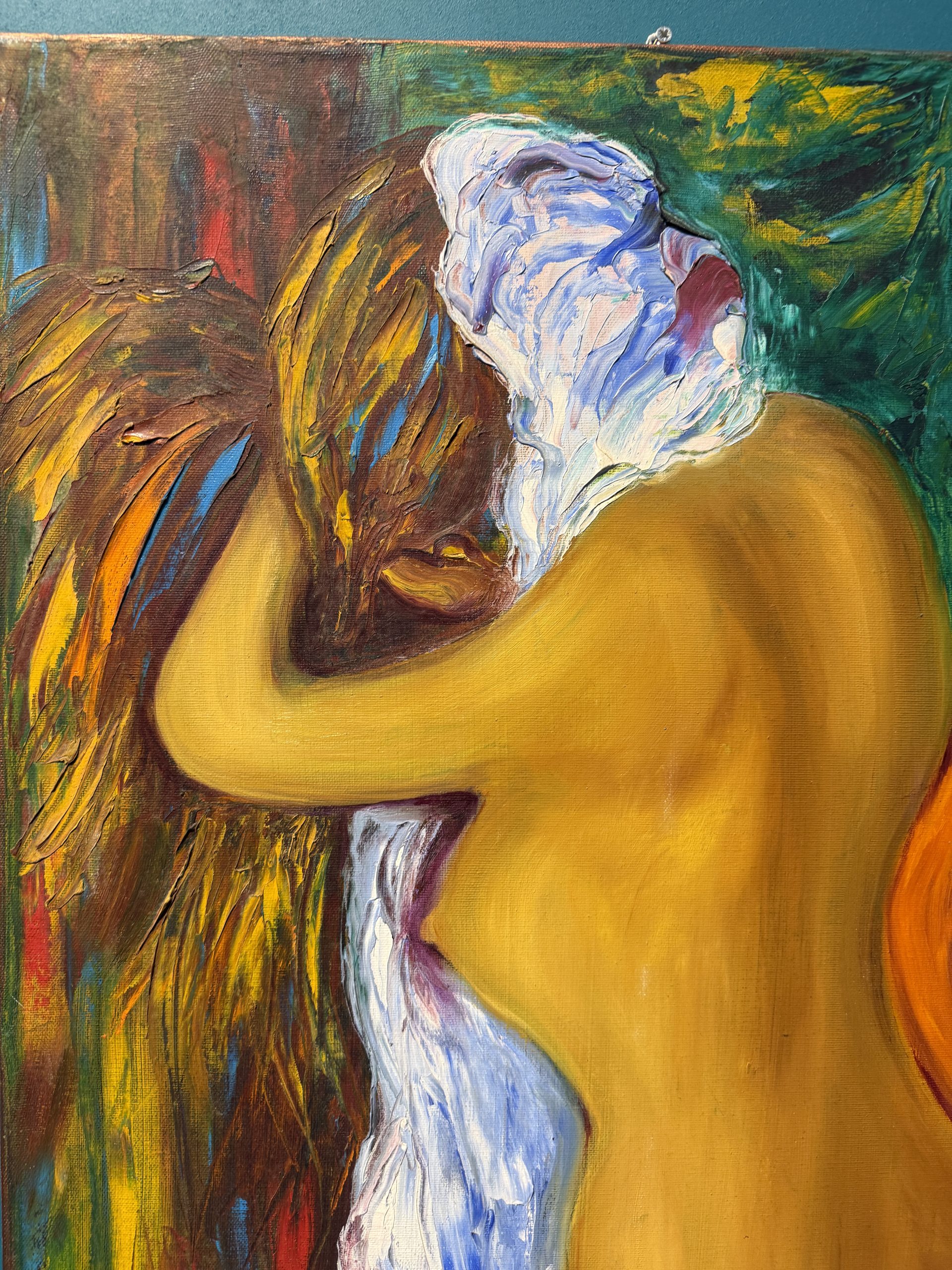 Gianfranco Zaccagnino, olio su tela, arte moderna, "Donna che si asciuga i capelli", 80x60cm - immagine 3
