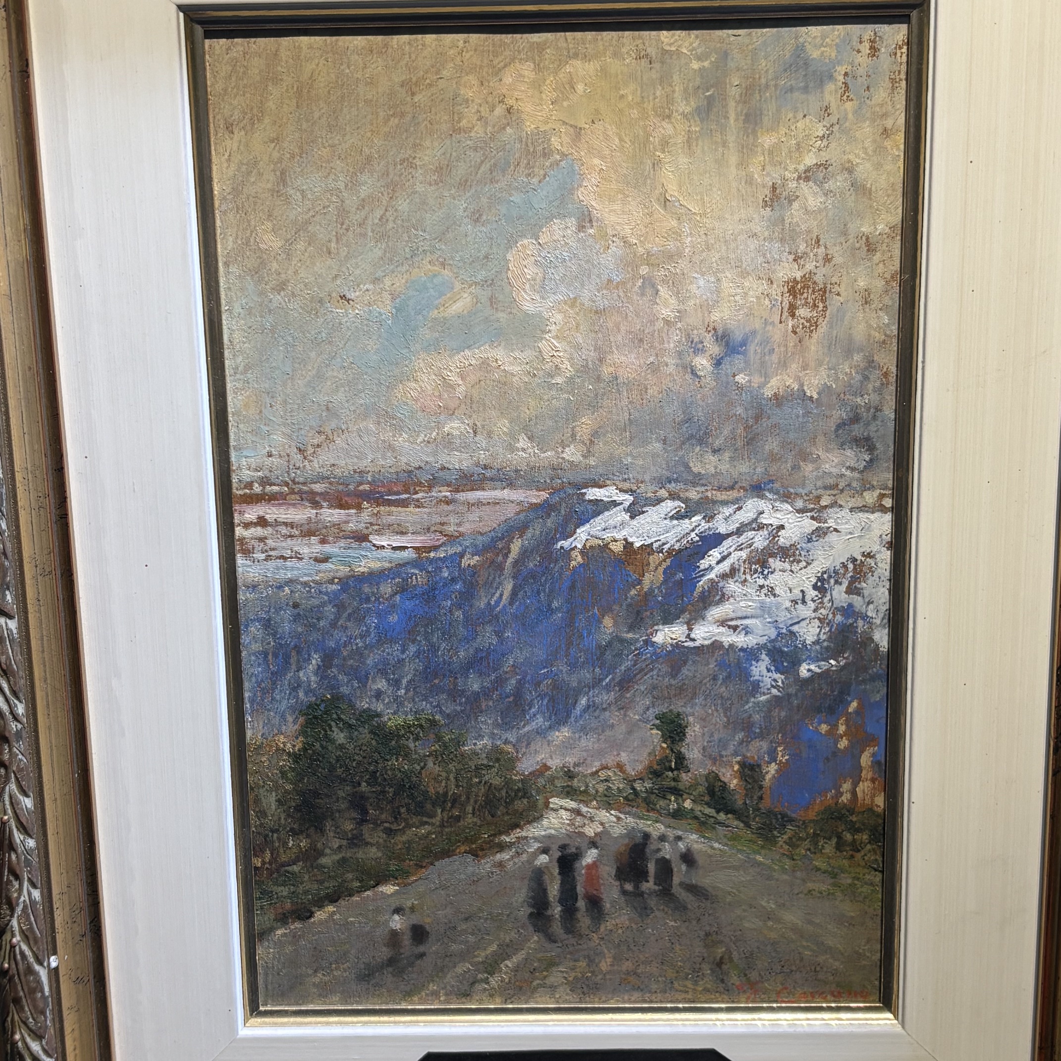Filippo Carcano (Milano 1840 – 1914 )Paesaggio Montano Antico olio su tavola XIX sec . Cm 25,50 x 17,50 - immagine 2