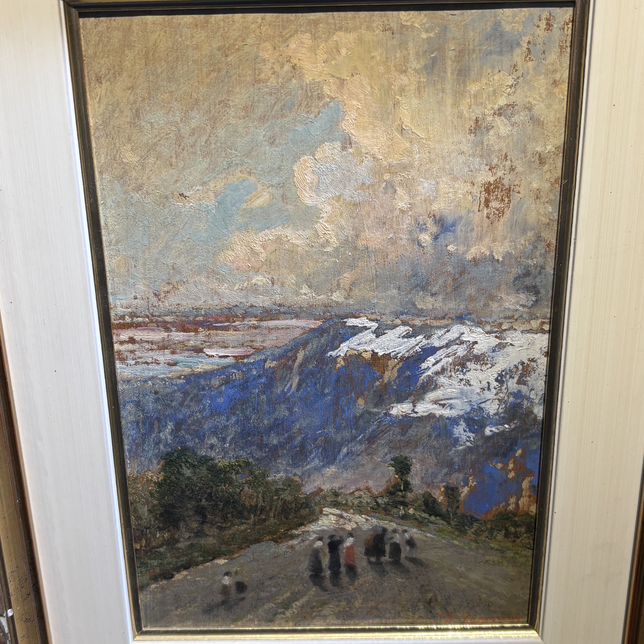 Filippo Carcano (Milano 1840 – 1914 )Paesaggio Montano Antico olio su tavola XIX sec . Cm 25,50 x 17,50 - immagine 9