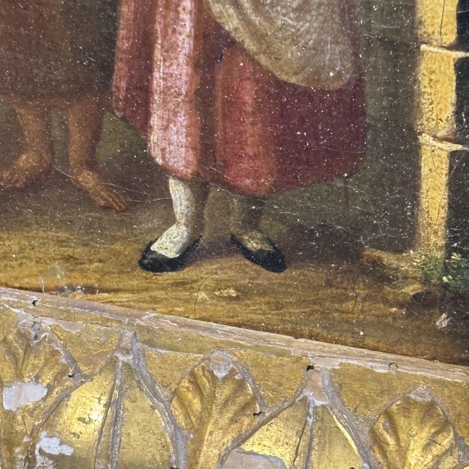 Antico dipinto olio su tela , tre popolane Ciociaria Arte popolare 1868 Mis 27 x 25 - immagine 6