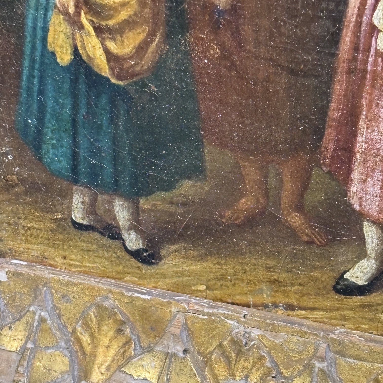 Antico dipinto olio su tela , tre popolane Ciociaria Arte popolare 1868 Mis 27 x 25 - immagine 7
