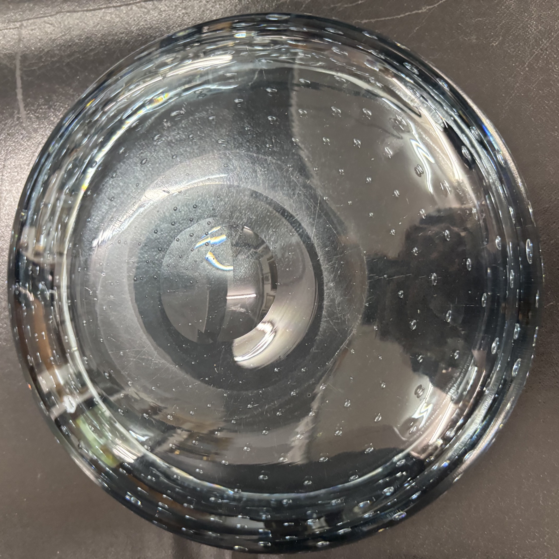 Centrotavola svuota tasche anni 60 Vetro Murano con bolle . nero fumè mis diametro 24 - immagine 8