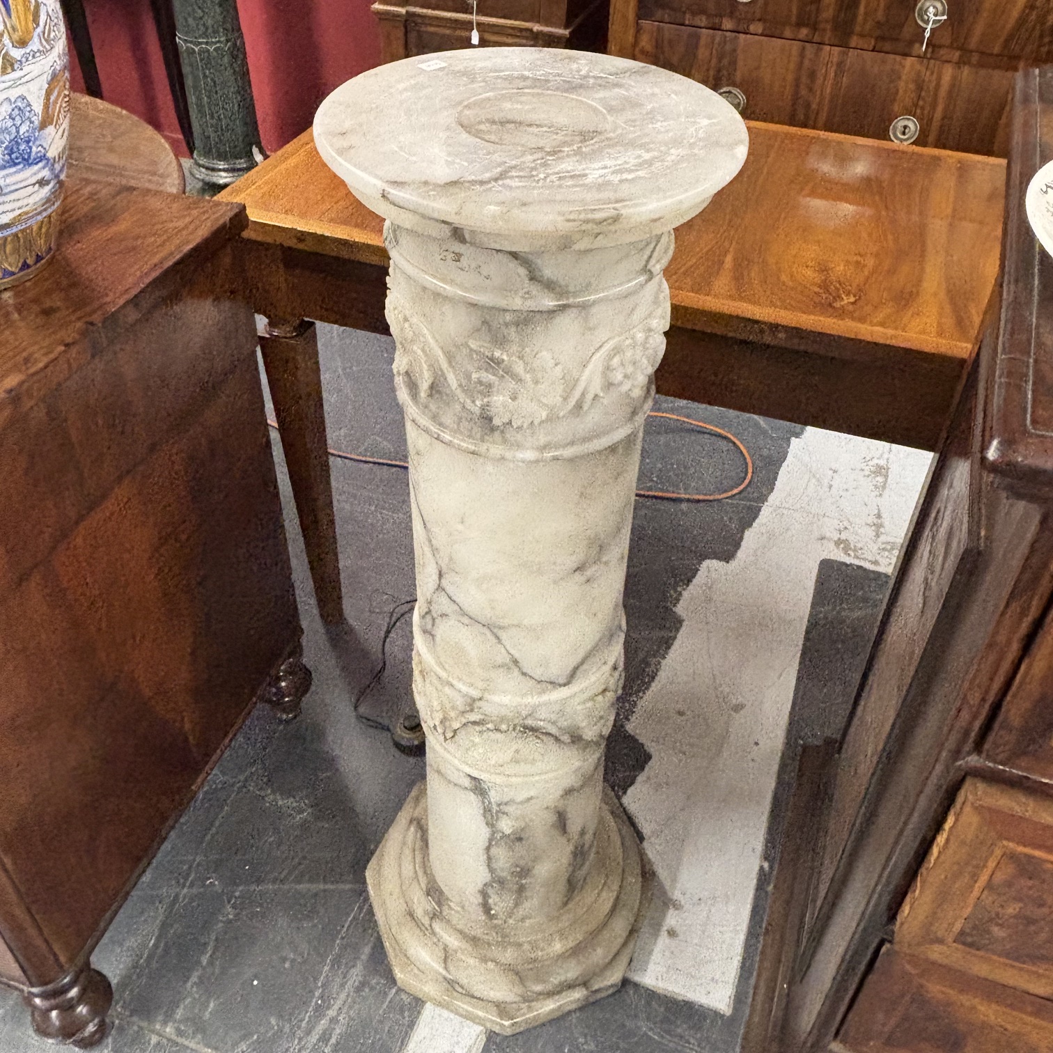 Antica colonna in alabastro epoca Liberty 1920 elettrificata a lampada. - immagine 8