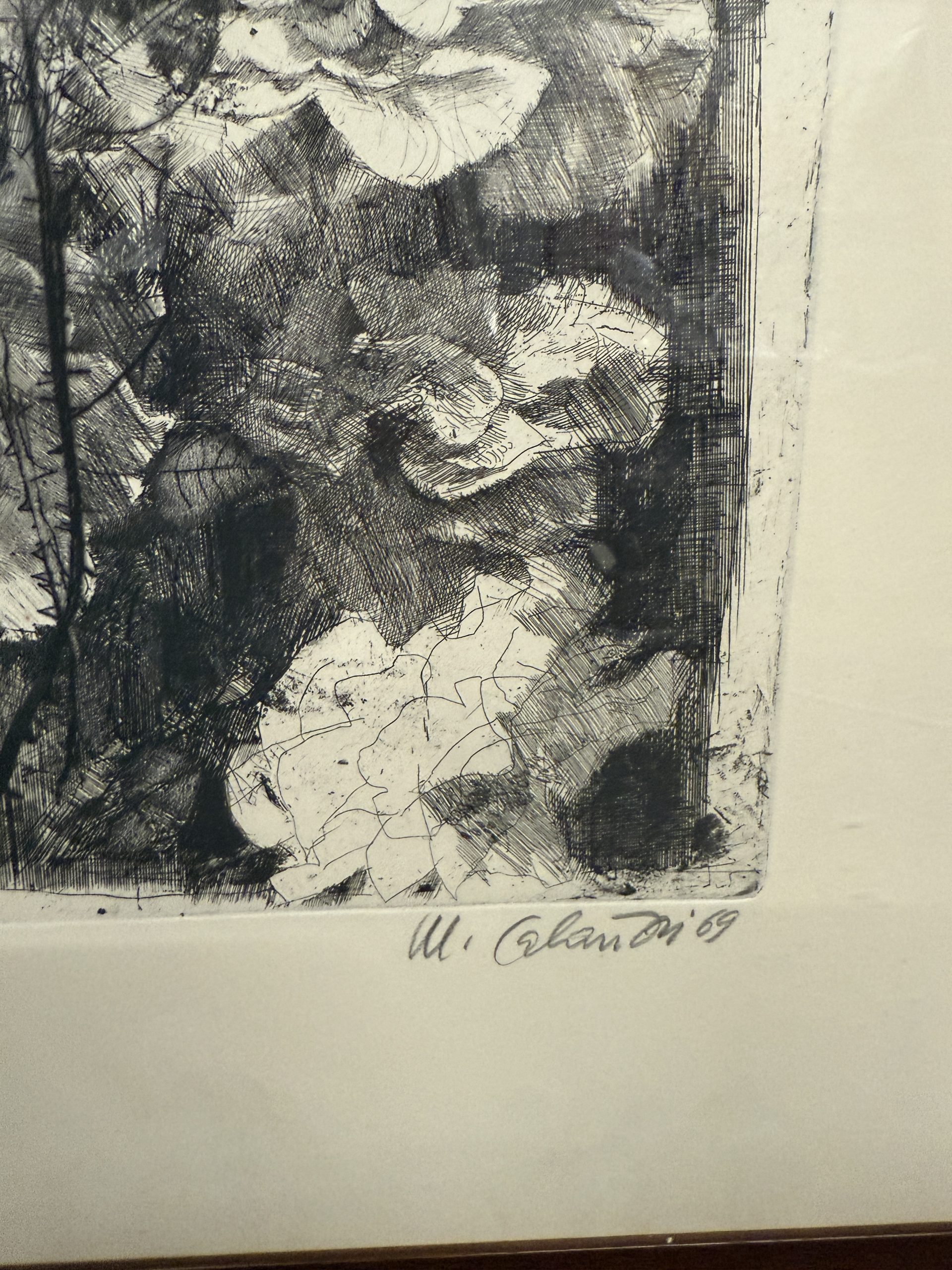Antica incisione Mario Calandri "Rose nel cortile" N11/30 - immagine 8