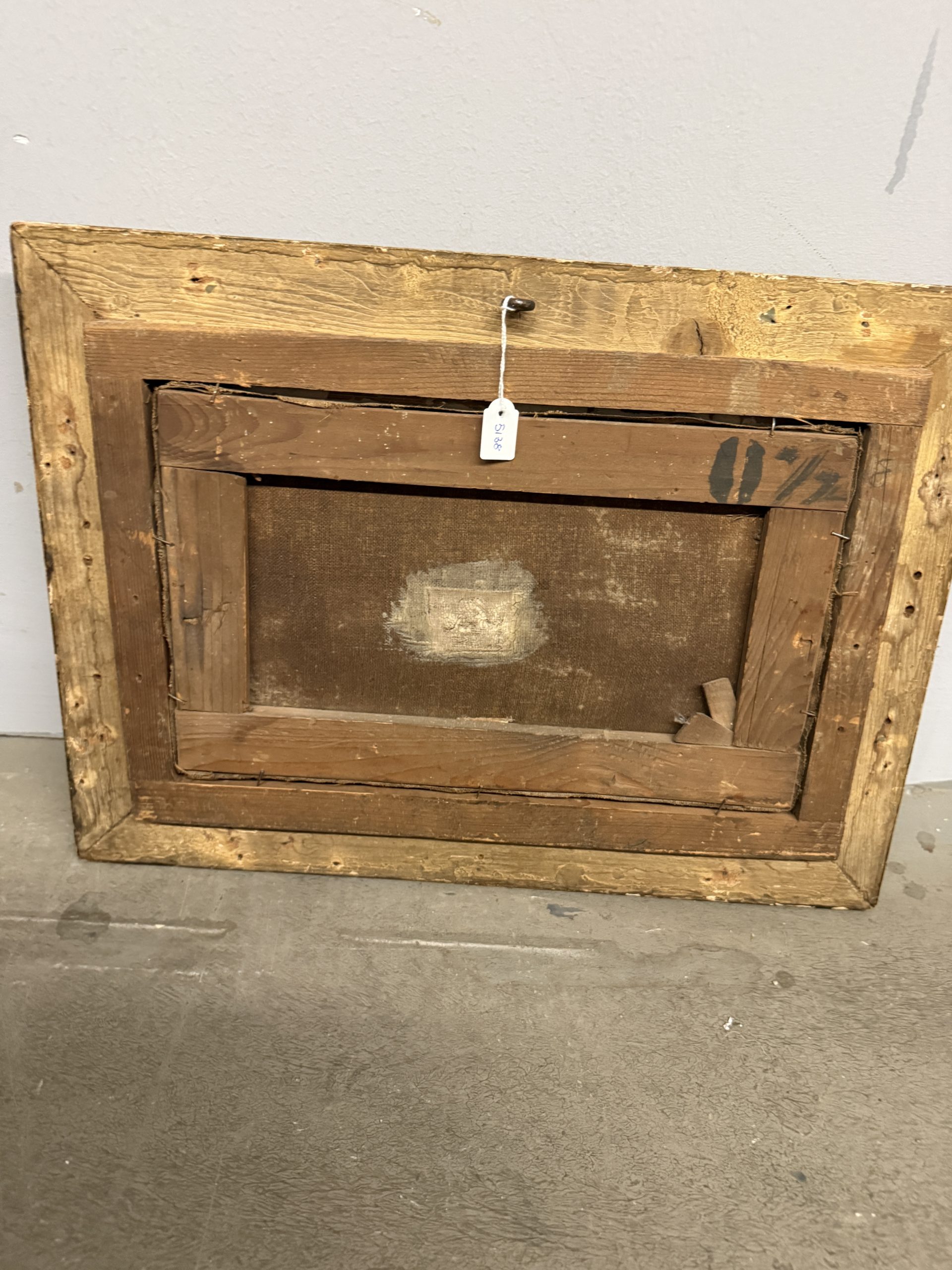 Antico dipinto ad olio Paesaggio in cornice dorata firmato XIX sec, 48x37 cm - immagine 13