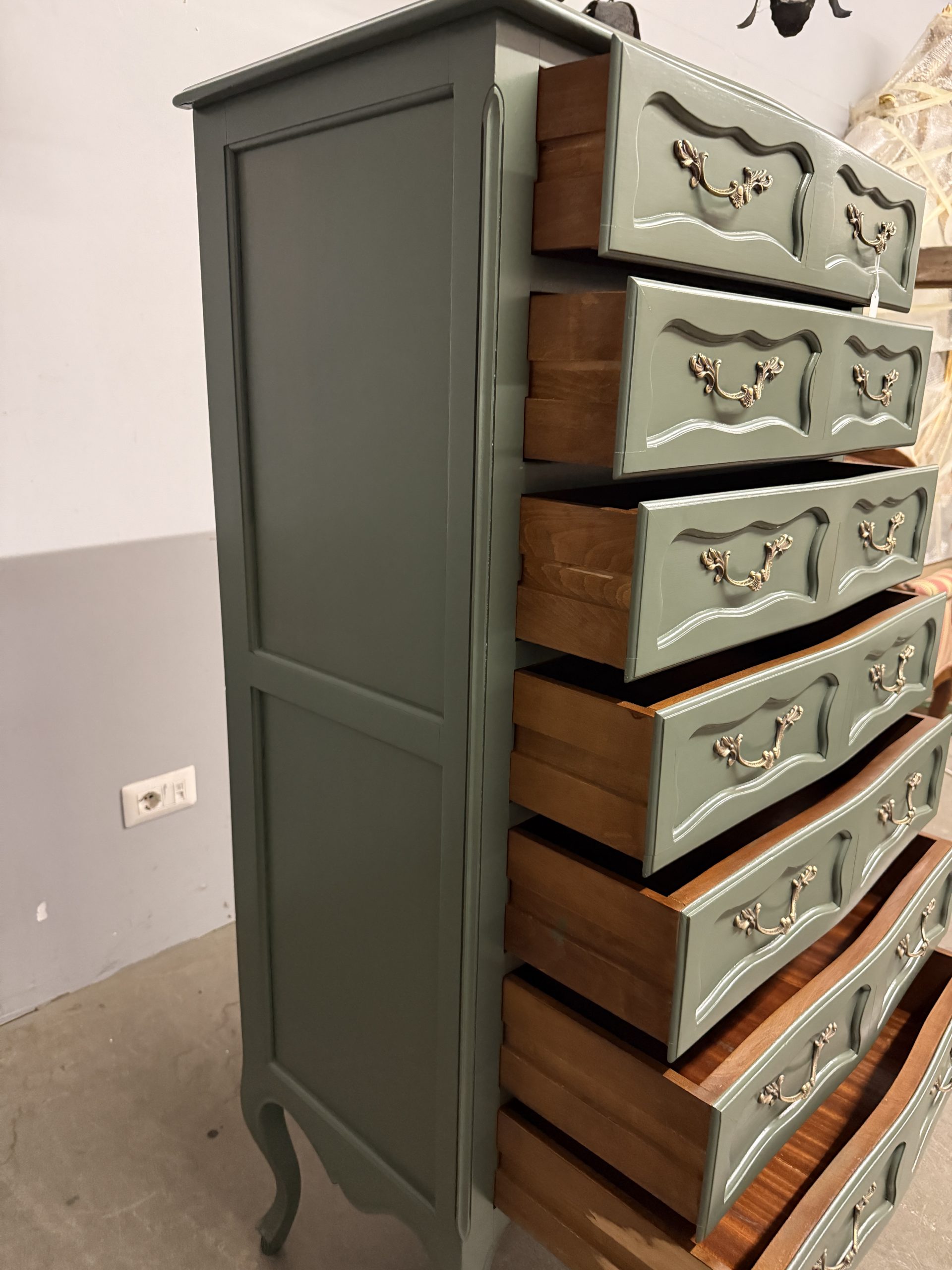 Cassettiera settimino Vintage anni '50 mid century - Salvia, 138x73x41cm - immagine 8