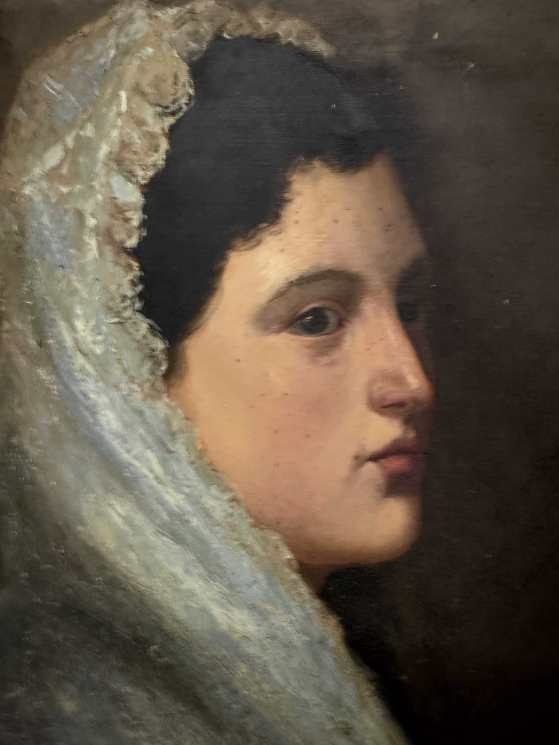 Antico dipinto olio su tela ritratto di signora, XIX sec, 53x40cm - immagine 4