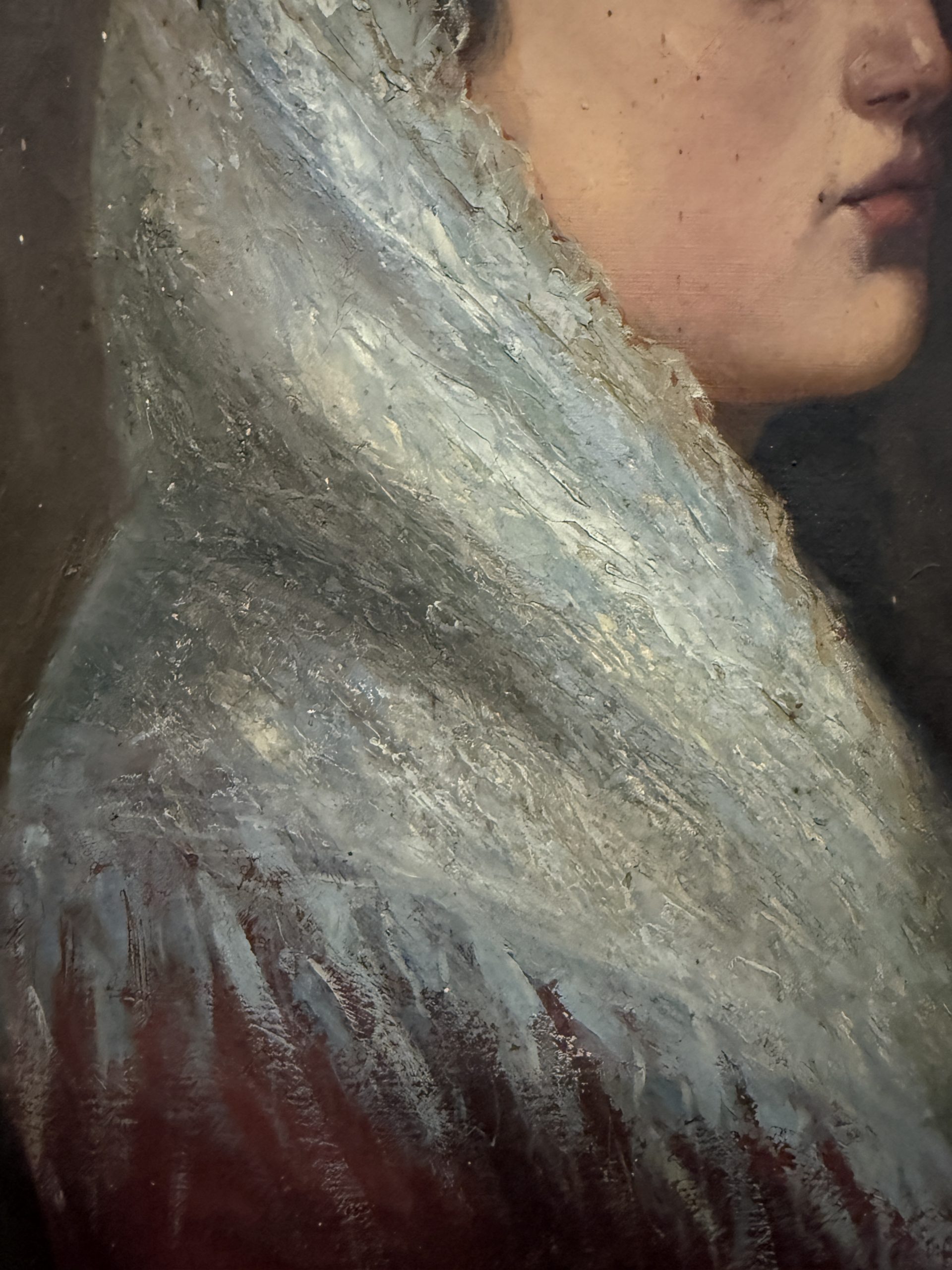 Antico dipinto olio su tela ritratto di signora, XIX sec, 53x40cm - immagine 5