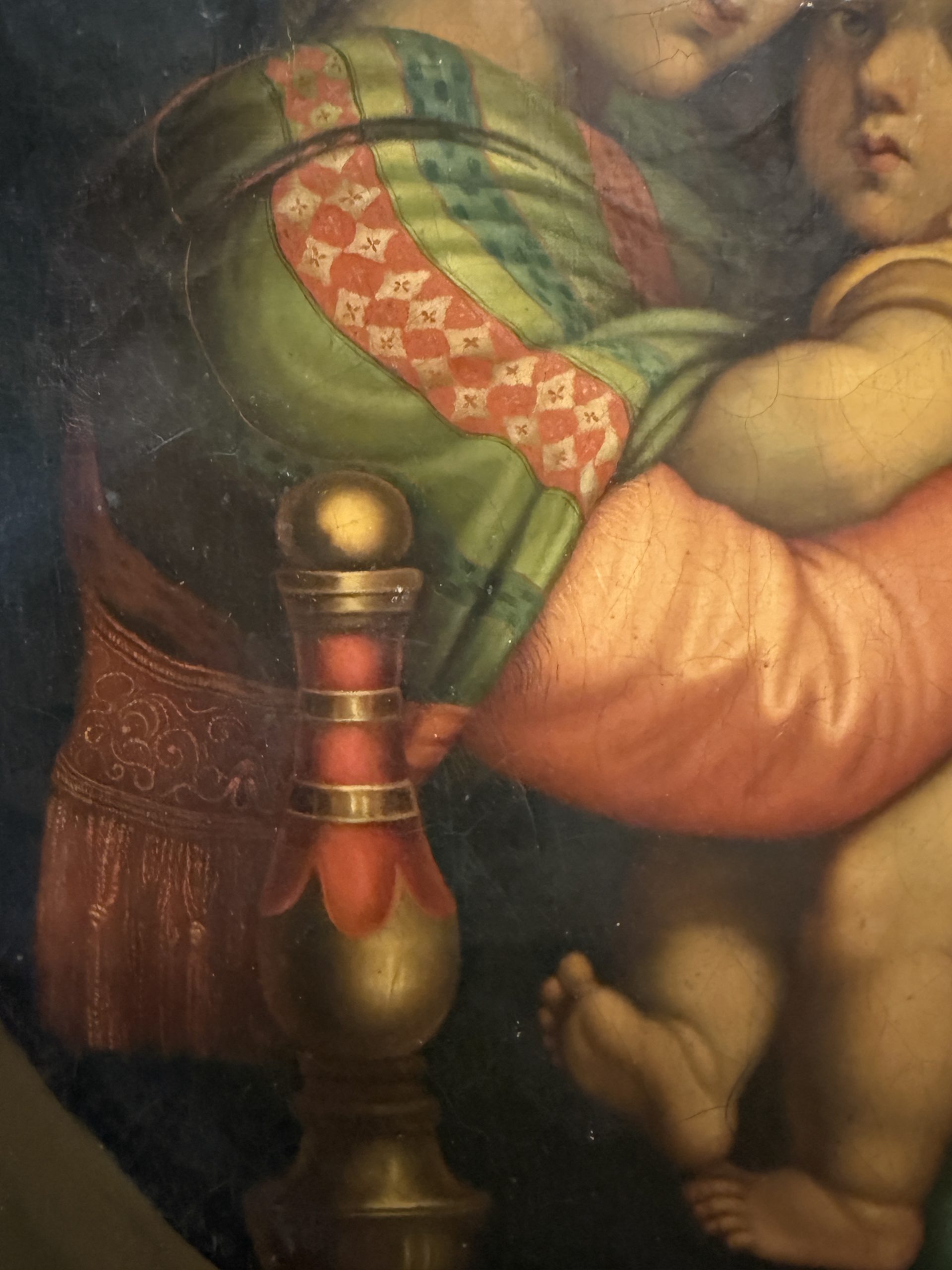 Antico dipinto olio su tela '800 Madonna della seggiola, 40x40cm, stato molto buono - immagine 7
