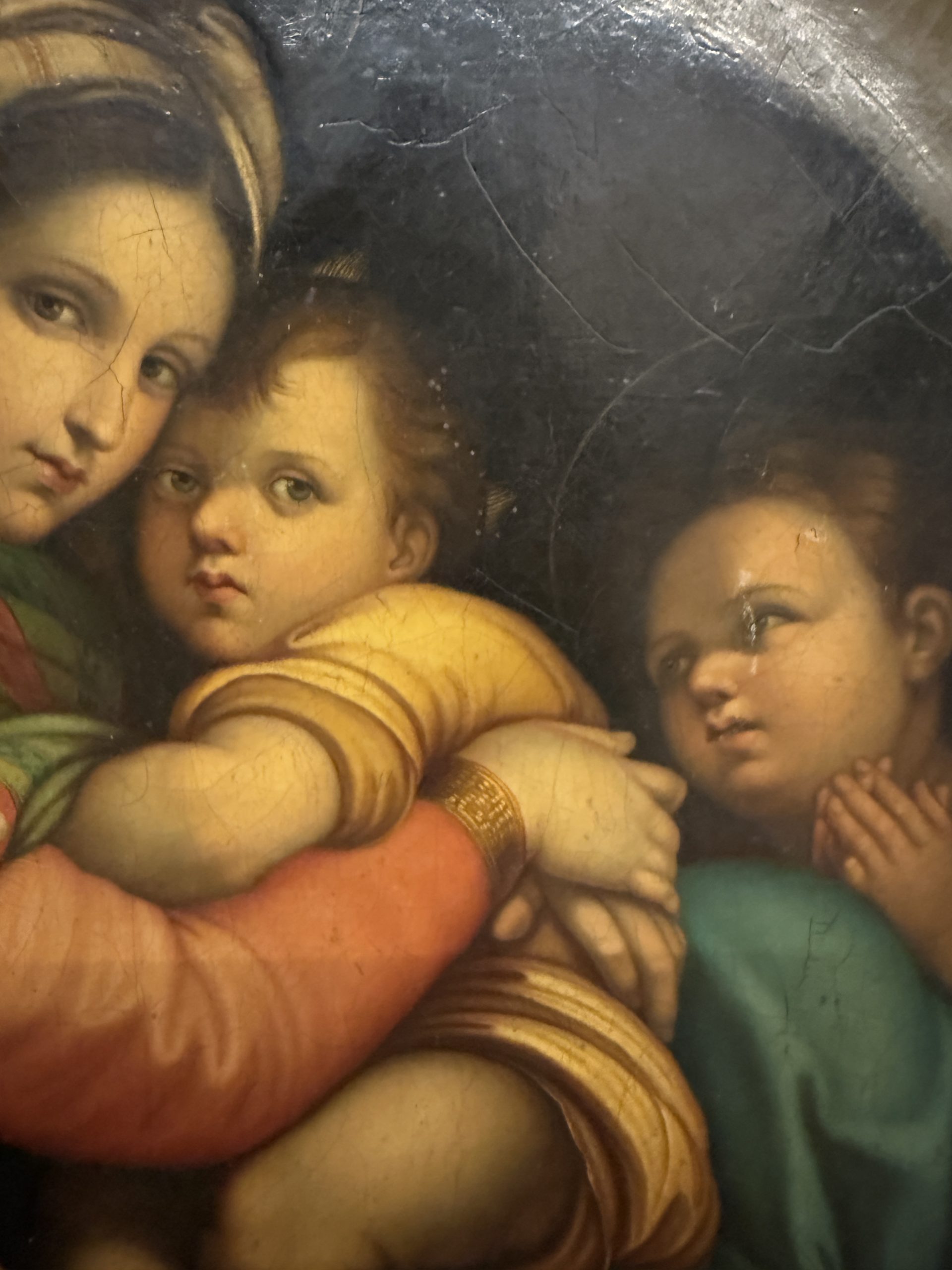 Antico dipinto olio su tela '800 Madonna della seggiola, 40x40cm, stato molto buono - immagine 9