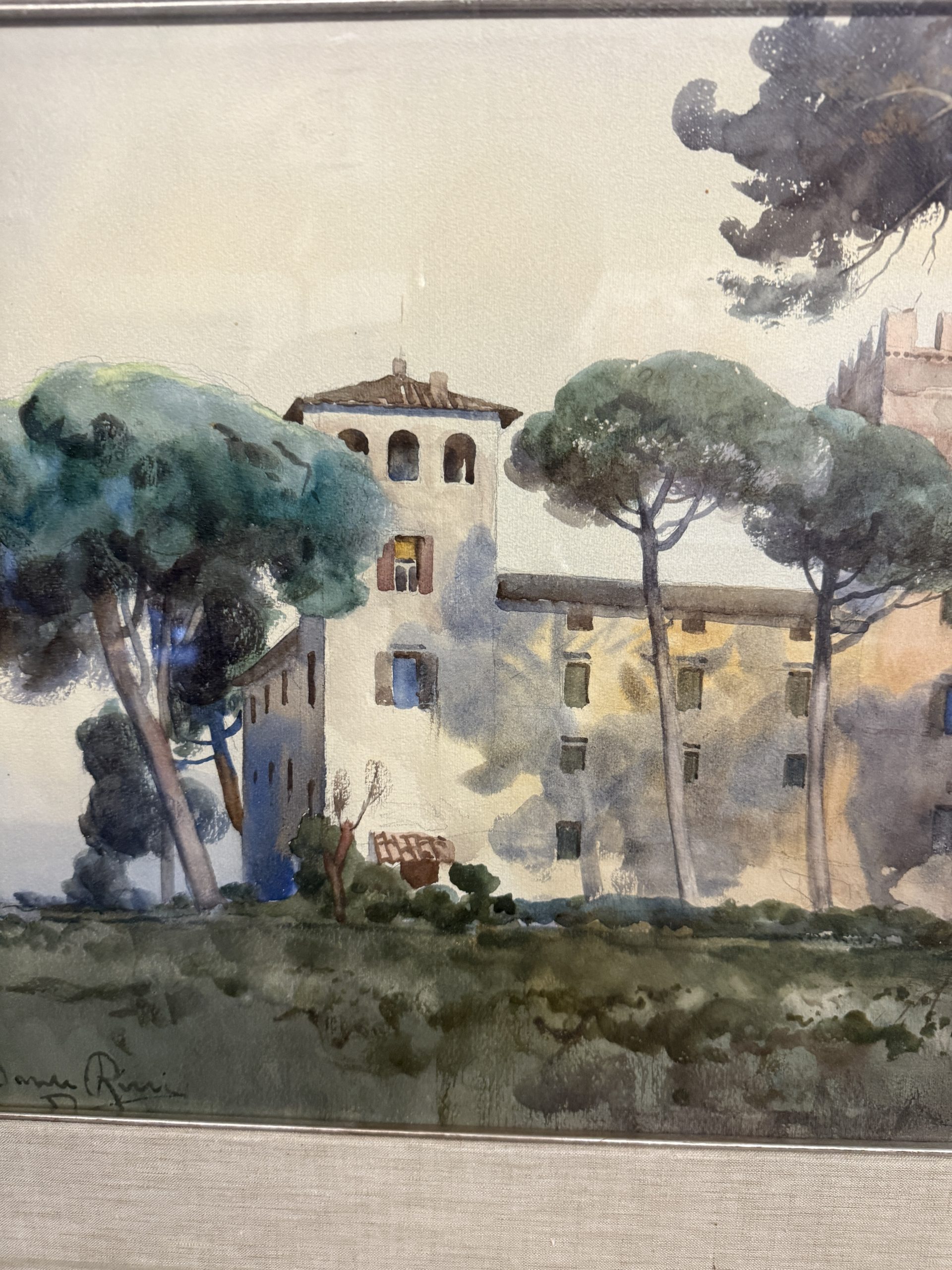 Acquerello Casal De Pazzi, Roma, firmato, 74x58cm - immagine 7