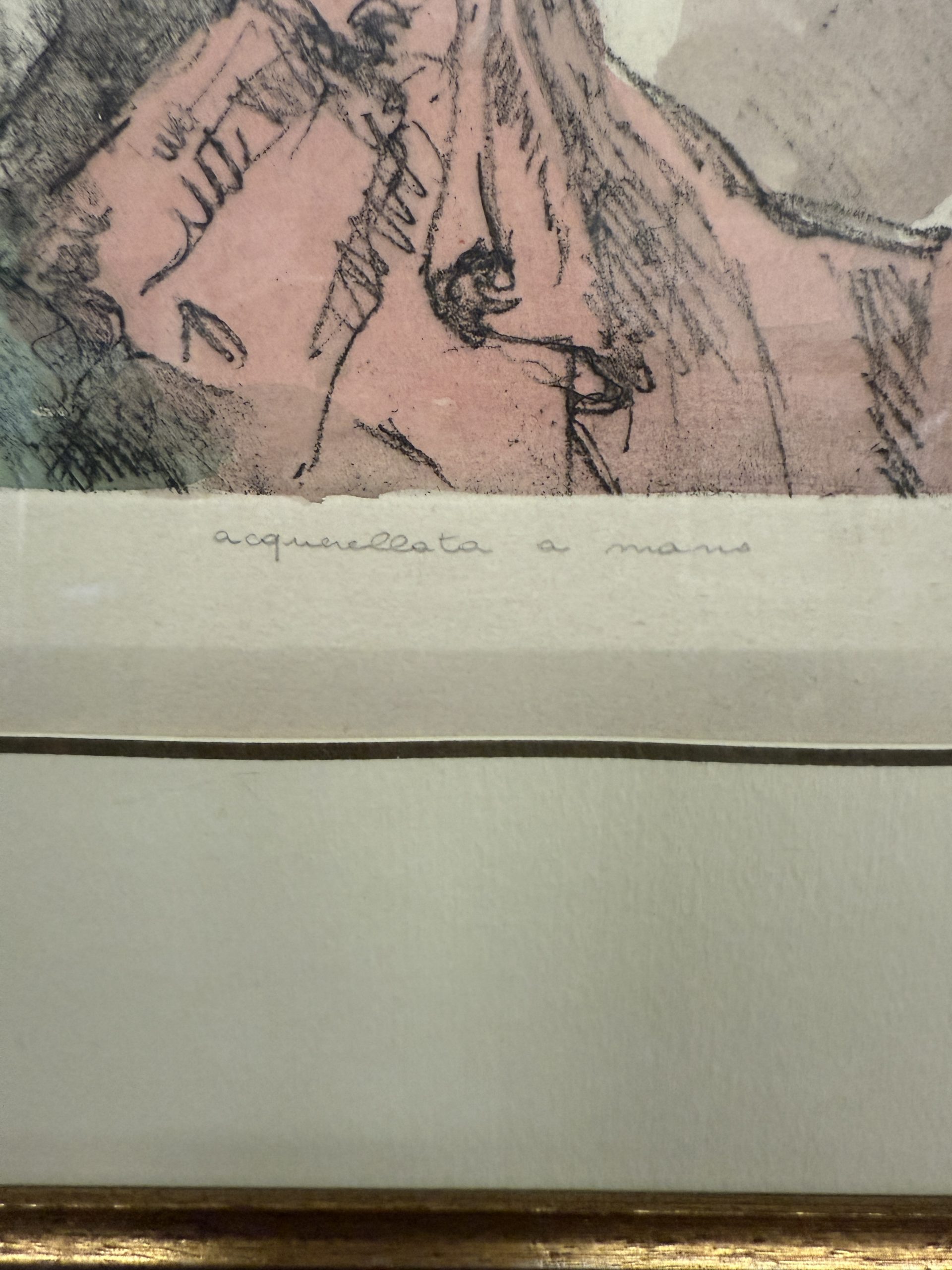 Incisione acquerellata Alberto Sughi "figures" 74x55cm - immagine 10