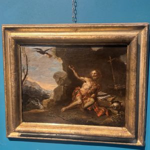 Antico dipinto scuola Napoli XVII sec Sant’ Elia cm 62 x 52 . “Il miracolo Dei Corvi “