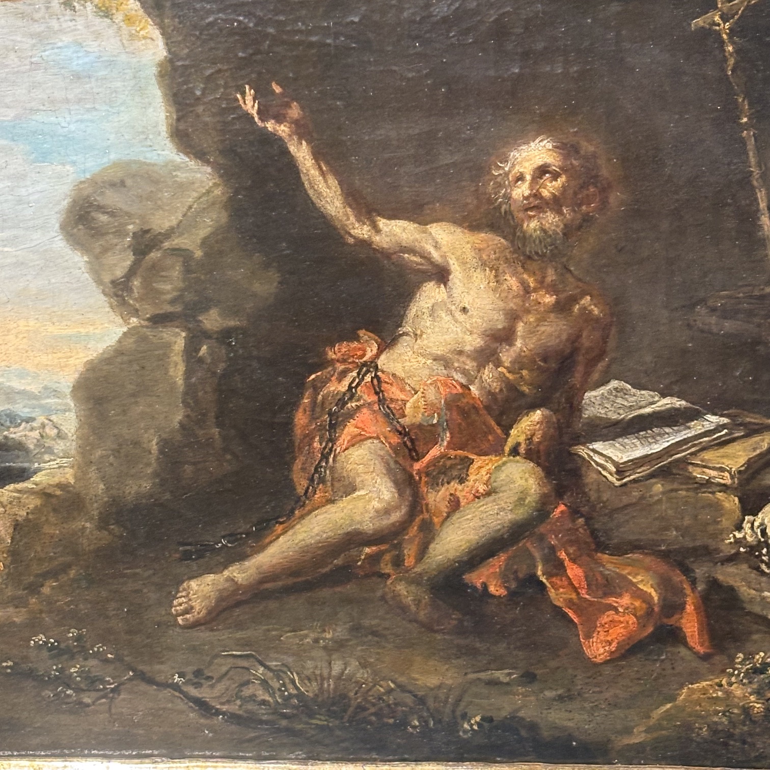 Antico dipinto scuola Napoli XVII sec Sant’ Elia cm 62 x 52 . “Il miracolo Dei Corvi “ - immagine 5