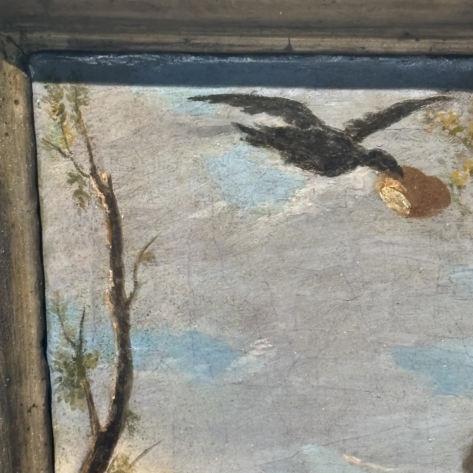Antico dipinto scuola Napoli XVII sec Sant’ Elia cm 62 x 52 . “Il miracolo Dei Corvi “ - immagine 7