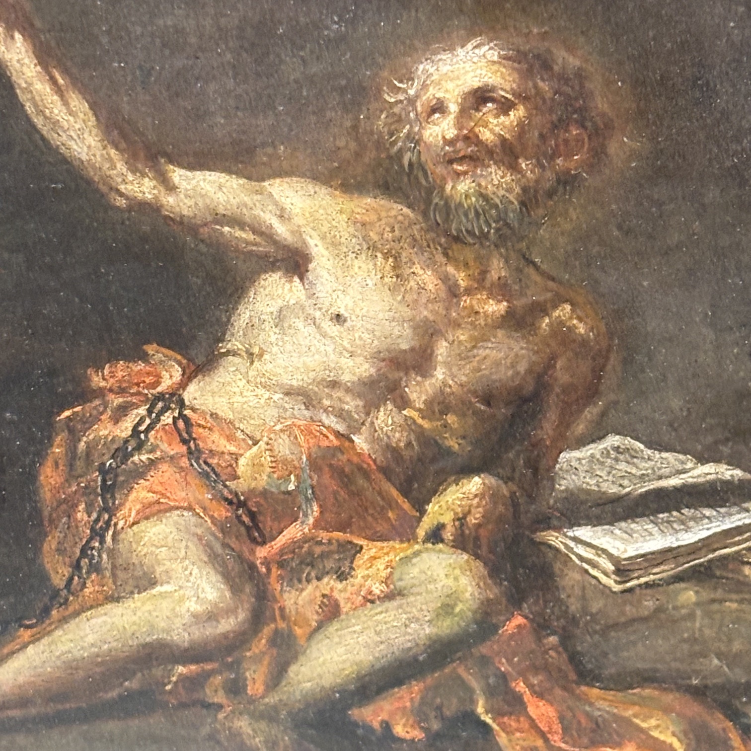 Antico dipinto scuola Napoli XVII sec Sant’ Elia cm 62 x 52 . “Il miracolo Dei Corvi “ - immagine 12