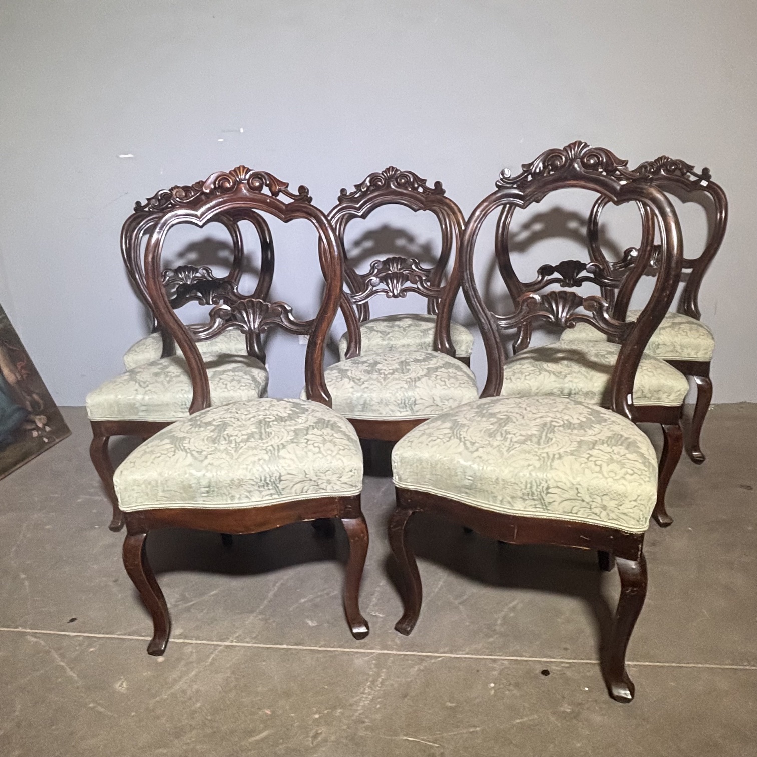 Antico gruppo di 8 sedie noce L. Filippo 1860 ca . Grande qualità . - immagine 6