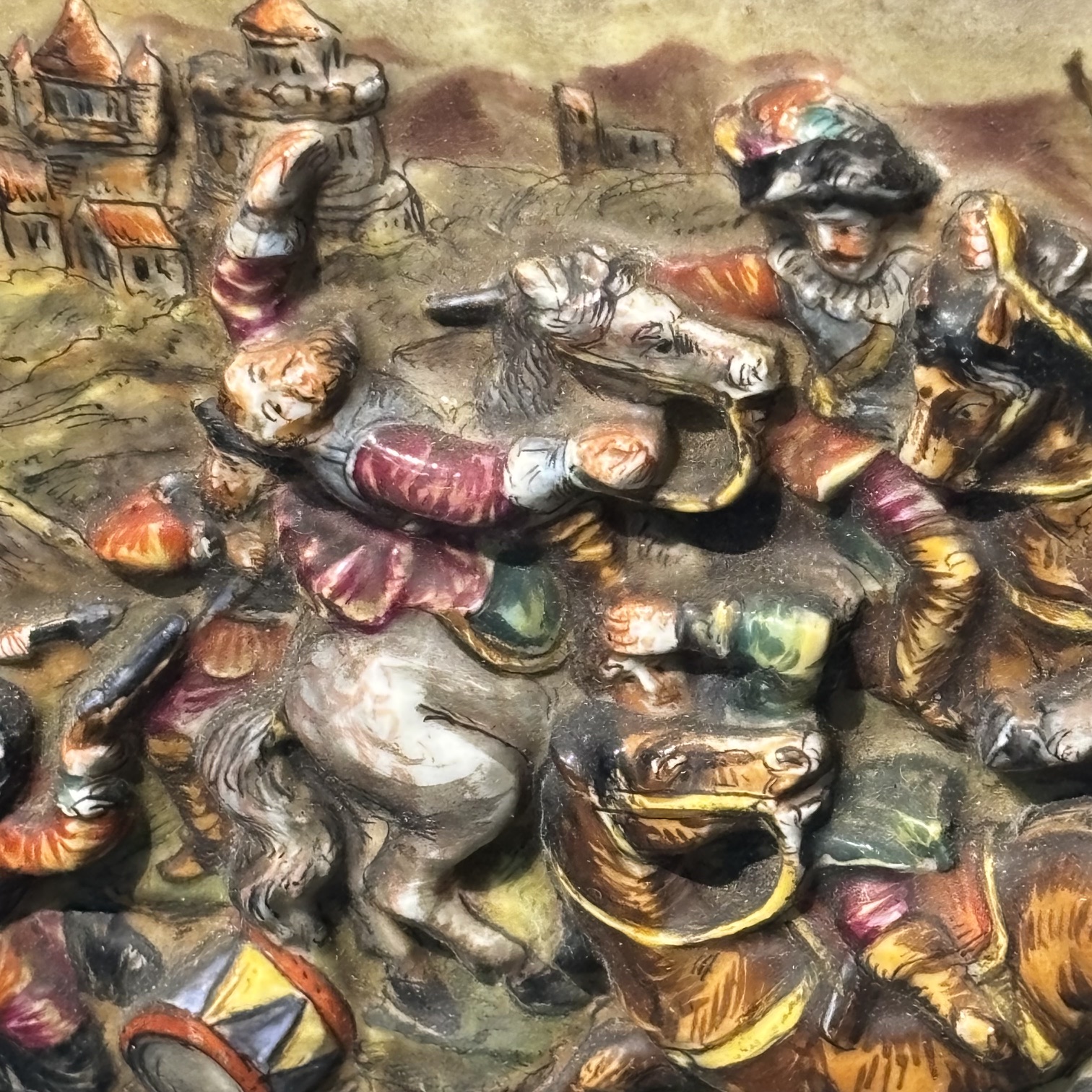 Antica placca in ceramica di Capodimonte -Napoli XIX sec . raffigurante “ La guerra dei trent’ anni “mis 27, 50 x 17 . - immagine 5