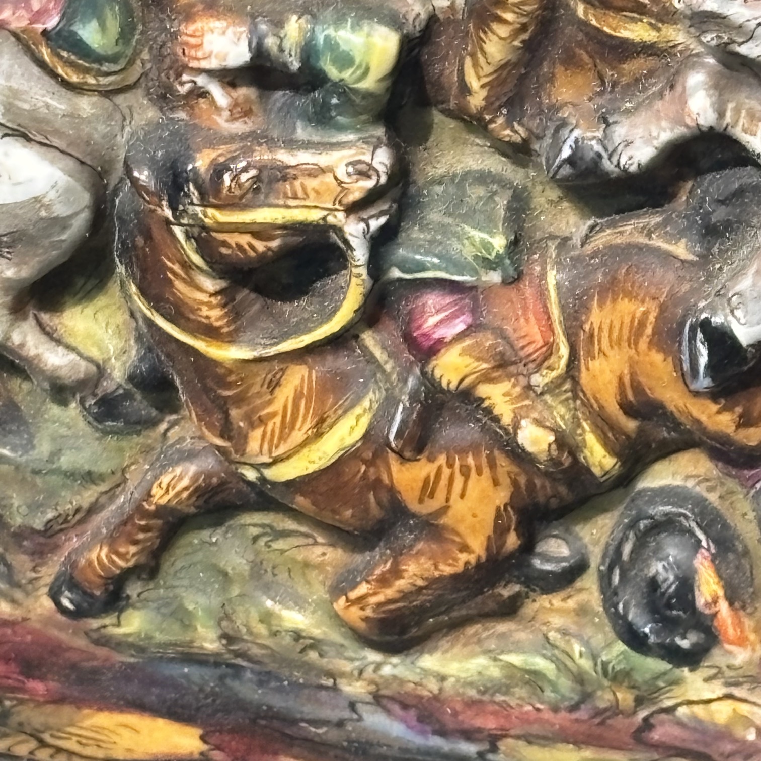 Antica placca in ceramica di Capodimonte -Napoli XIX sec . raffigurante “ La guerra dei trent’ anni “mis 27, 50 x 17 . - immagine 8