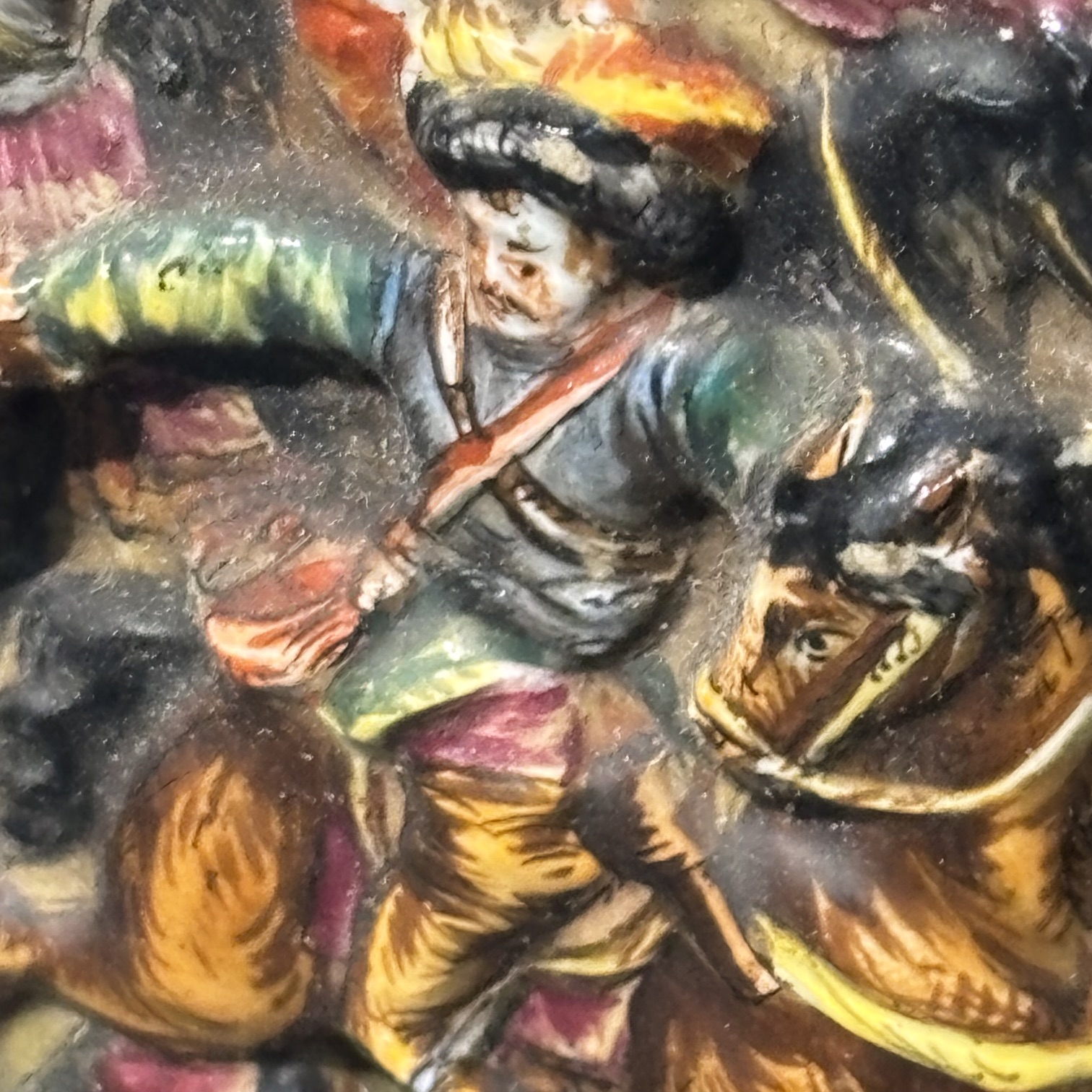 Antica placca in ceramica di Capodimonte -Napoli XIX sec . raffigurante “ La guerra dei trent’ anni “mis 27, 50 x 17 . - immagine 9