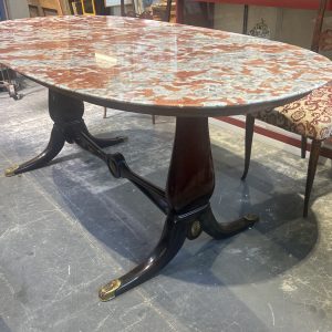 Tavolo in palissandro anni 50 mid century piano marmo rosso . Con sei sedie. Restaurato mis 200 x cm 95